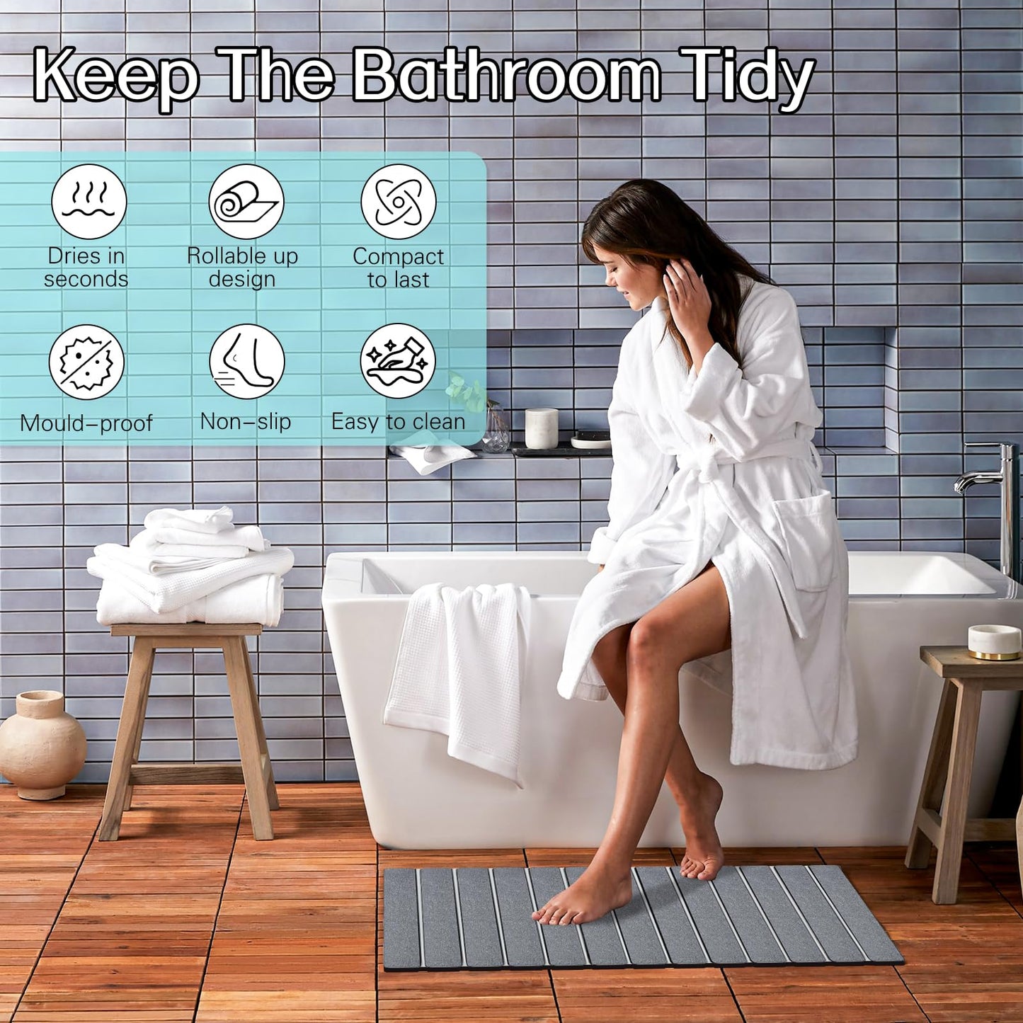 Cuckan 2 Pack Foldable Stone Bath Mats for Bathroom Super Absorbent Diatomaceous Earth Bath Mat Quick Dry Bath Rug Drying Mats with Non Slip Shower Rug Tub Shower Mat