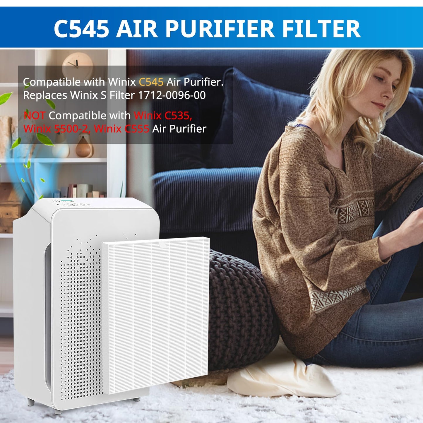 4 Pack C545 Replacement Filter S Compatible with Winix C545 Air Purifier, Replaces for Winix Filter S 1712-0096-00 and 2522-0058-00