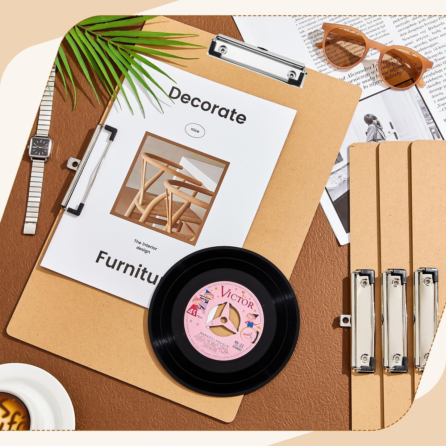 Henoyso 4 Pcs Extra Large Clipboard Wooden Lap Board with Low Profile Clip Brown Double Landscape Clip Hardboard Drawing Horizontal Clipboard for Paper Sketching Art Supplies (14x20 Inch)