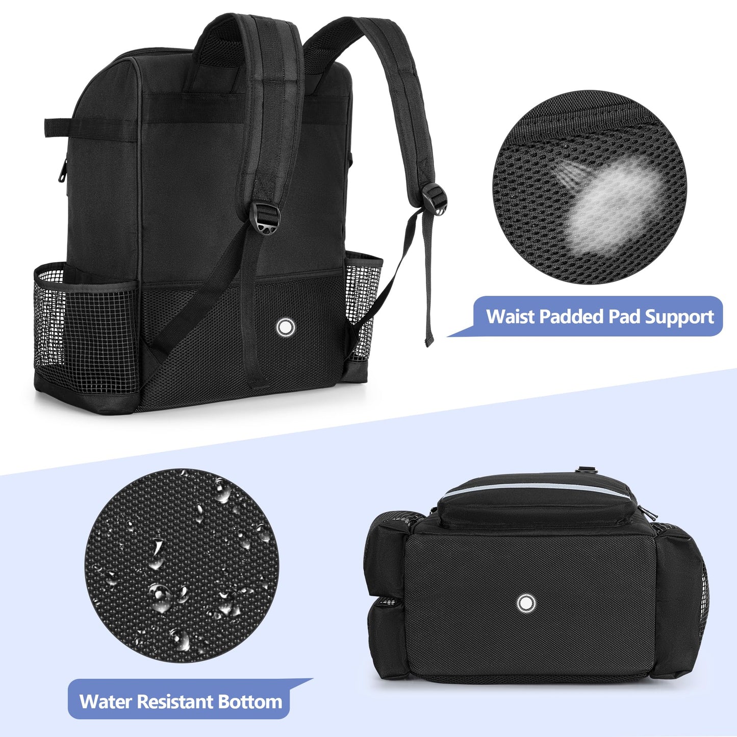 LoDrid Cleaning Bag with Thickened Adjustable Shoulder Straps, Large Cleaning Caddy Organizer with Multiple Pockets for Cleaning and Housework, Black (Patent Designed)