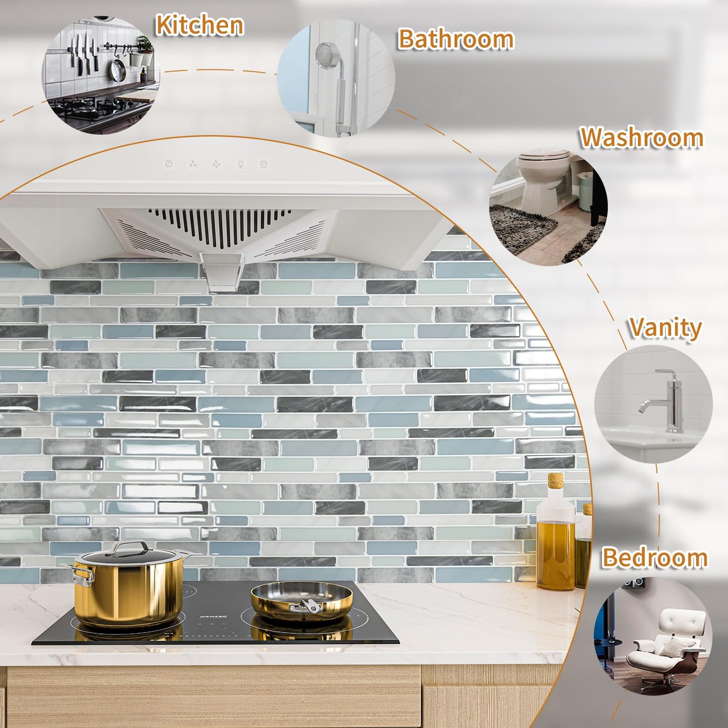 WOWSTAR 10-Sheet Peel and Stick Backsplash Tile for Kitchen, Back Splash Stick On Tiles for Kitchen Wall (Grey and Blue)