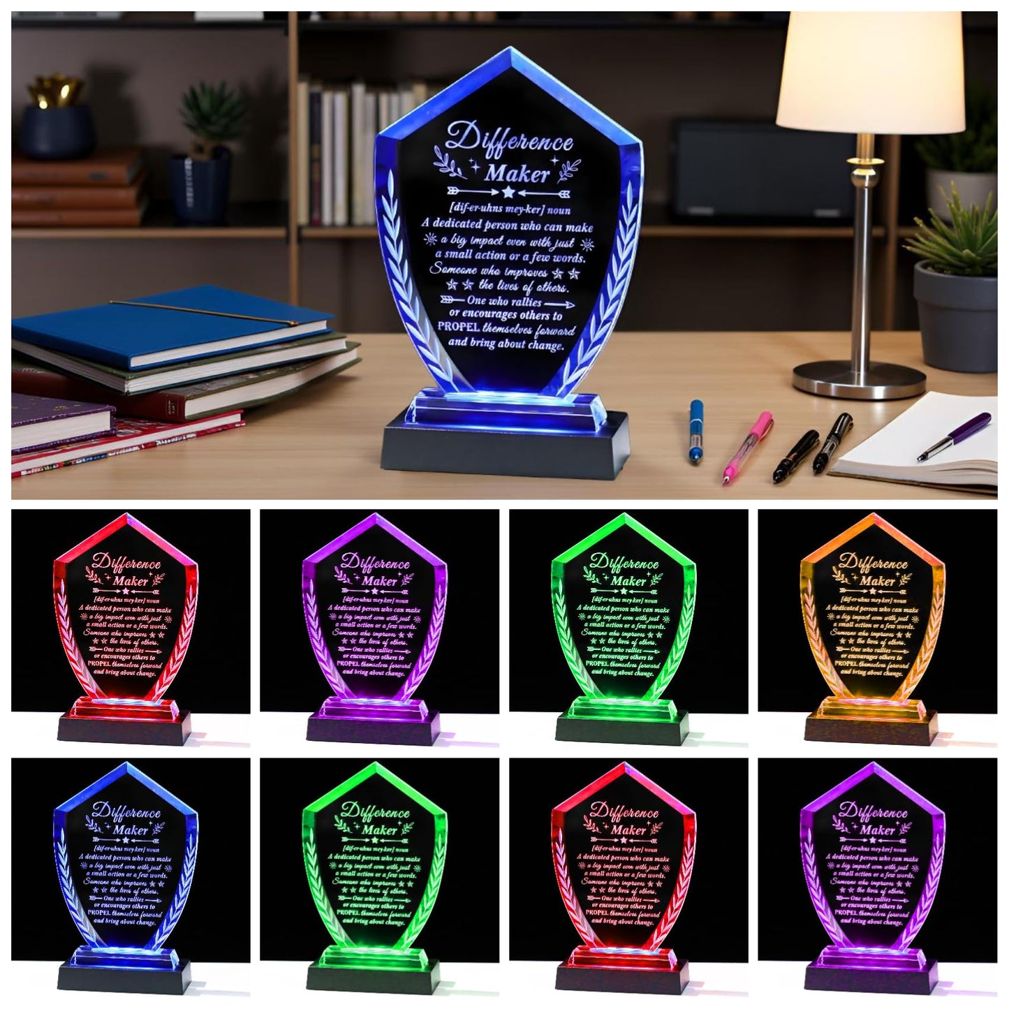 Difference Maker Gift for Women Men - Laser Engraved Crystal Definition Plaque, Inspirational Office Desk Decor for Teacher Nurse Mentor Boss, Appreciation Gifts for Retirement Promotion Recognition