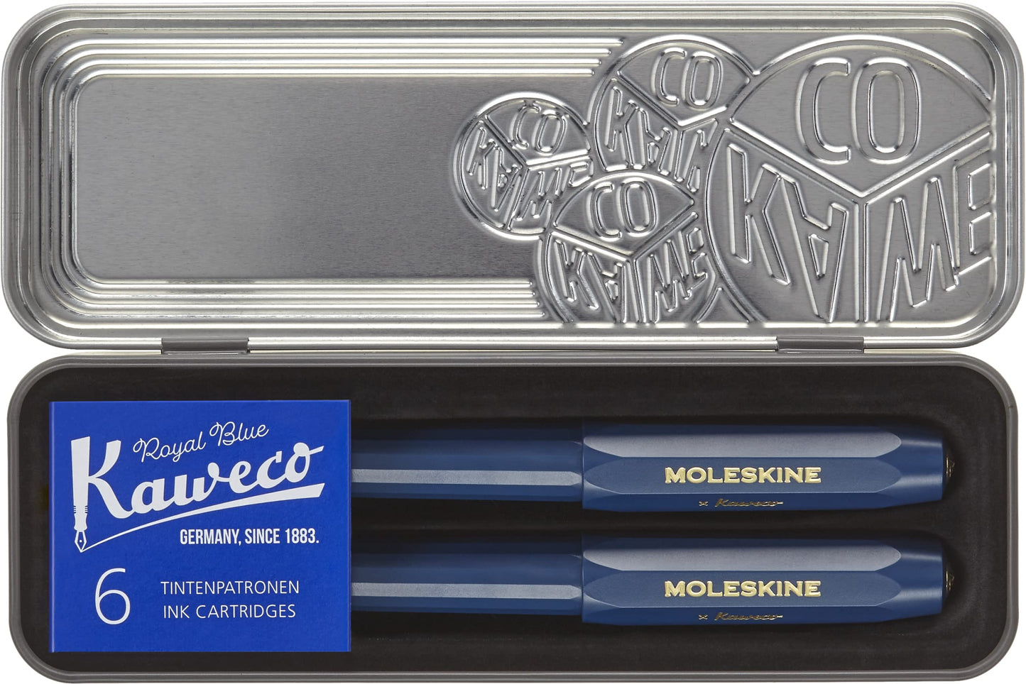 Moleskine x Kaweco, Fountain Pen and Ballpen Set, Medium Nib/1.0mm Point, Blue with Blue Ink