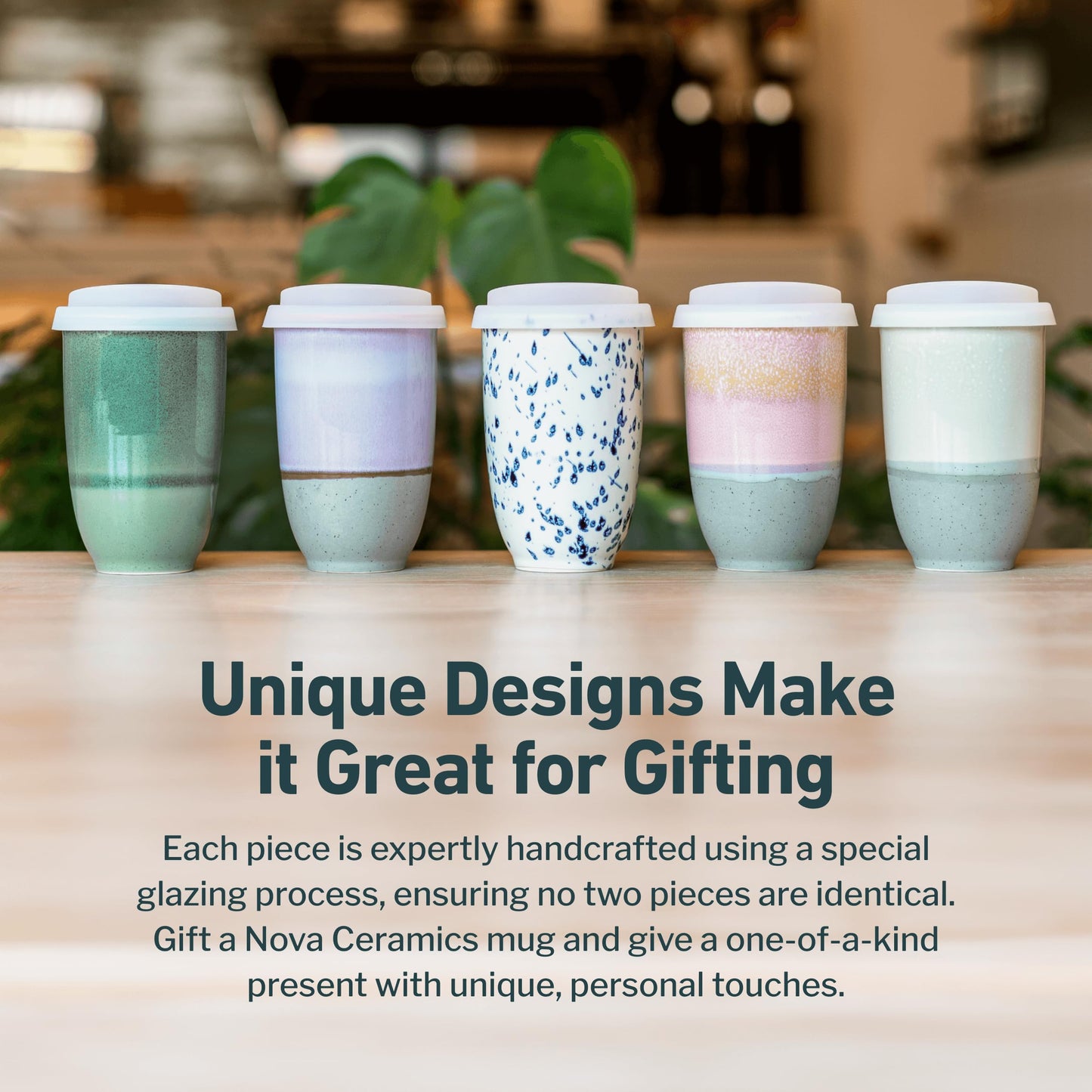 NOVA CERAMICS Travel Mug - Travel Size Mug – Reusable Coffee Mug Unique to Go Mug – Microwave & Dishwasher Safe Coffee White & Blue Tumbler - Gifts for Women Men Him Her – 12oz – Orchid