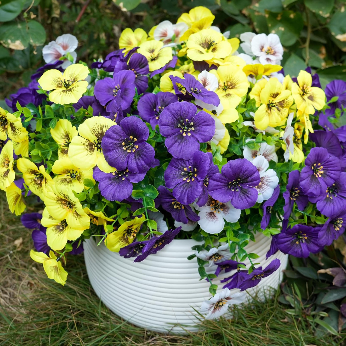Fanfantoey Artificial Flowers for Outdoors,UV Resistant Fake Flowers Silk Pansy for Outside Porch Yard Patio Home Decor