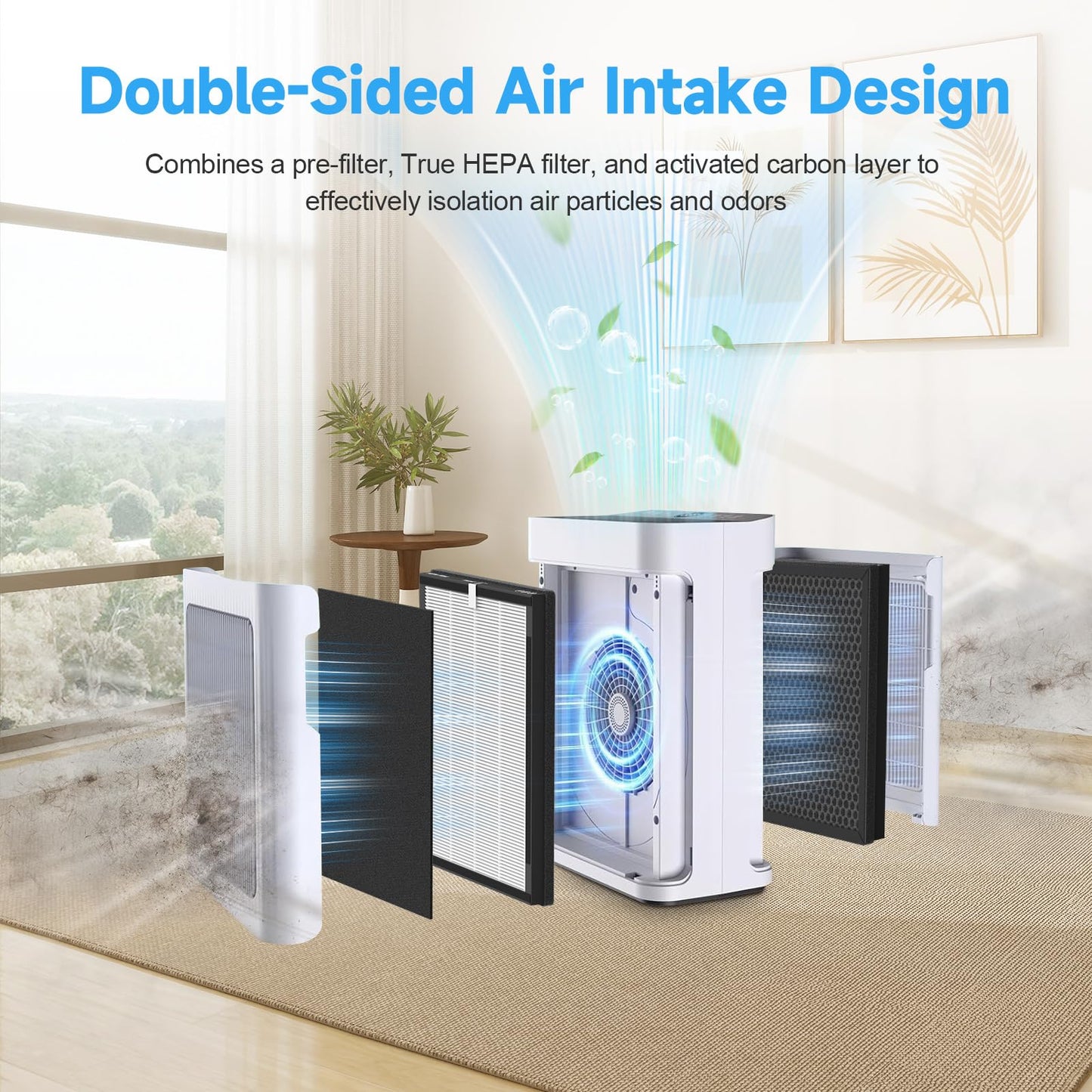4 Pack True HEPA Replacement Filter Compatible with AMEIFU F3 & Dr.Prepare DAP01 Air Purifier, Double-Sided Filters for Home Large Room with Washable Pre-filter
