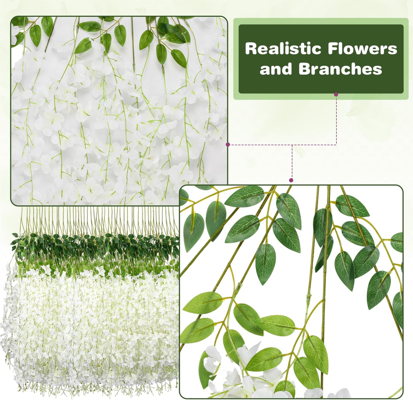 Alotiki Wisteria Hanging Flowers,48 Pack Fake Hanging Flowers,Wisteria Artificiales Garland for Home Wedding Arch Floral Party Garden Ceremony Outdoor Decor,3.6 Feet Long(48,White)