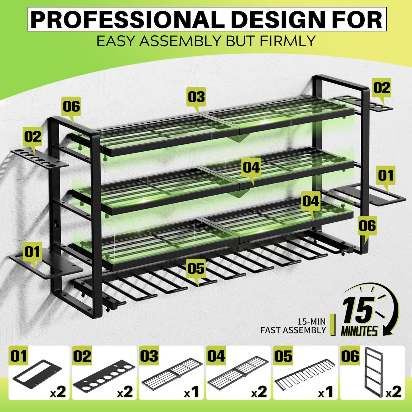 Large Power Tool Organizer Wall Mount, Garage Storage Cordless Tool Organizer with Screwdriver Holder, Heavy Duty Metal Storage Rack with 8 Drill Holder 4 Layer, Gifts for Men Who Have Everything