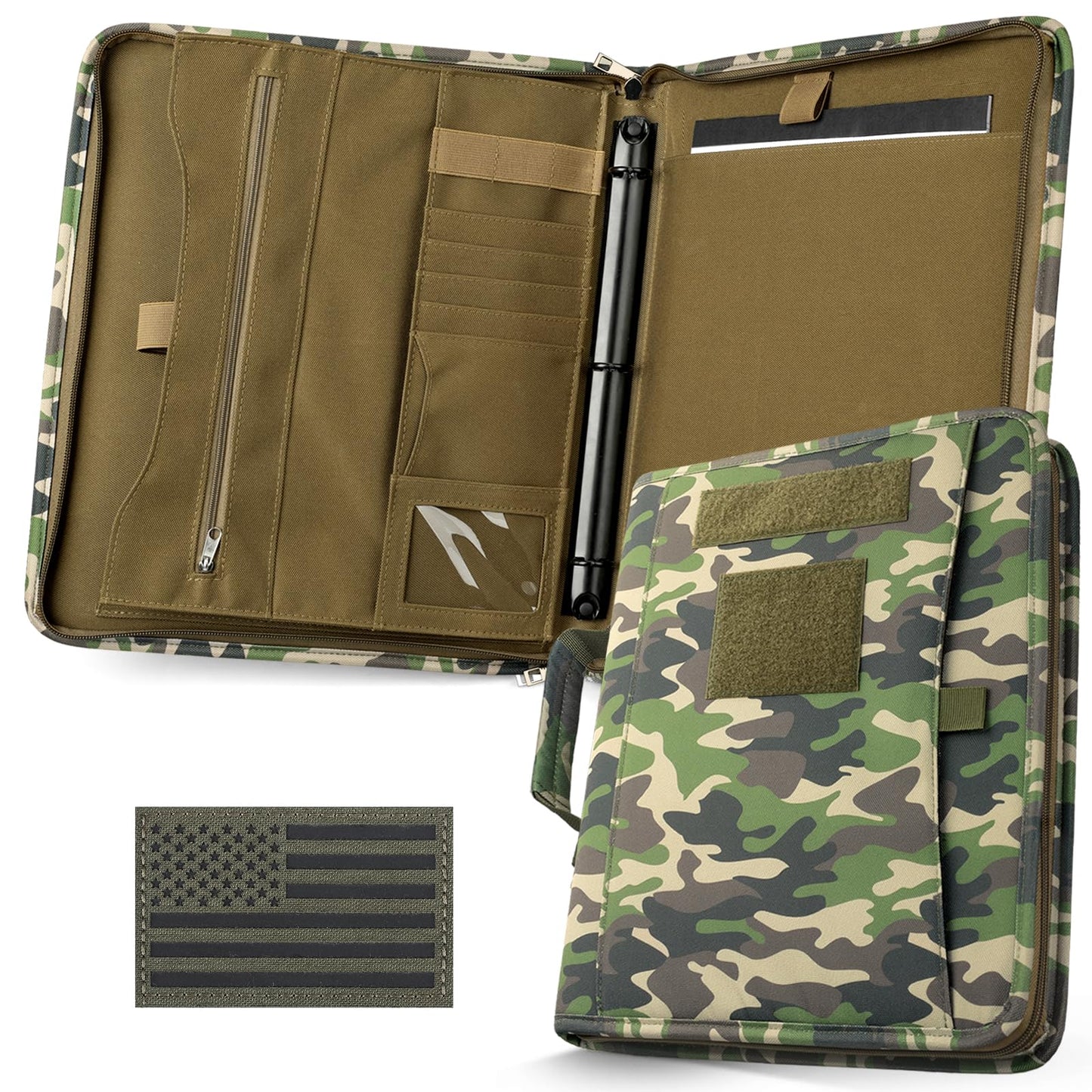 Livans Portfolio Padfolio Binder Detachable 3-Ring Planner, Zip Tactical Notebook Cover with A4 Letter Paper, Multi-Pocket Carry Bag for Gift, Out-Work, Travels, Office & School