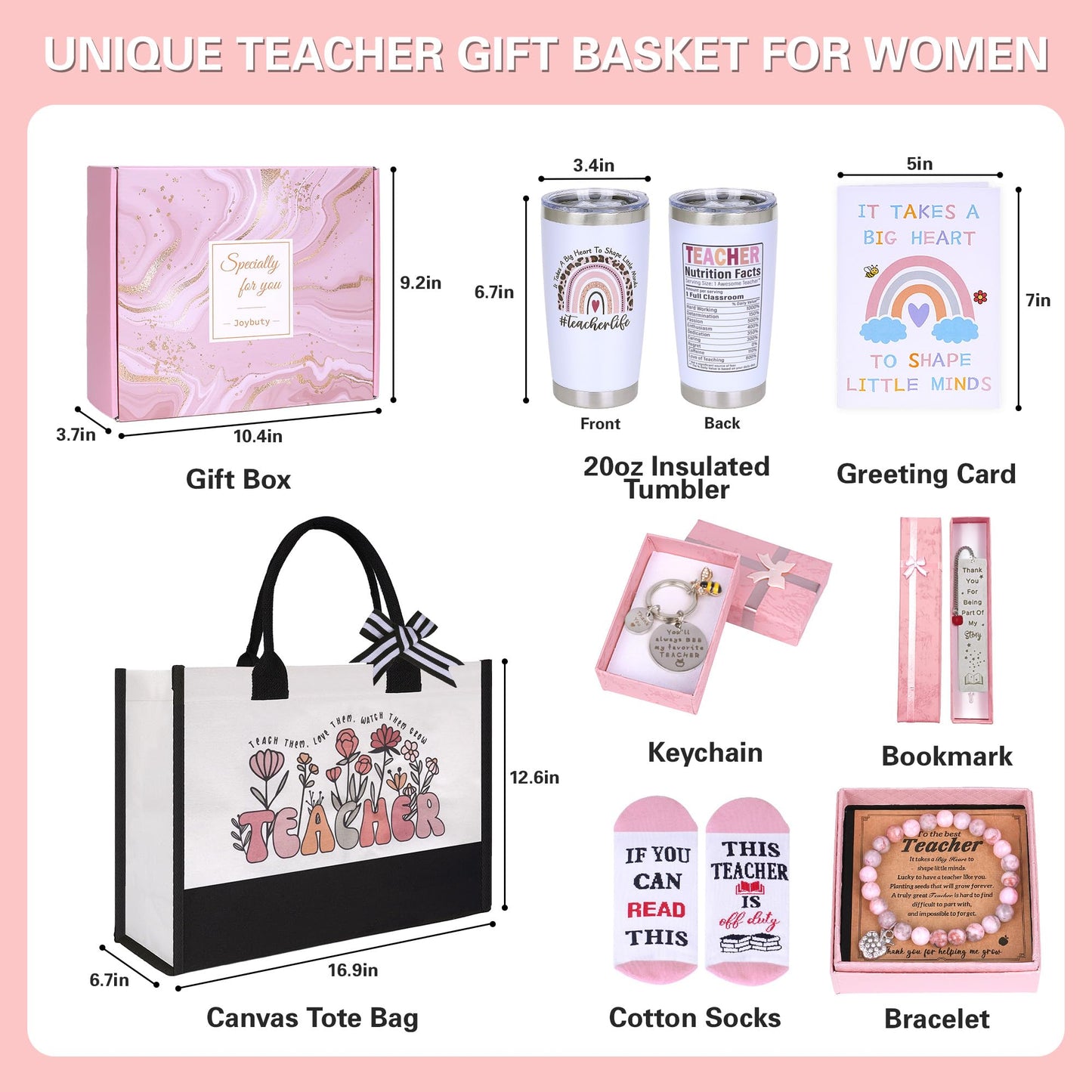 Joybuty Teacher Appreciation Gifts for Women, Best Teacher Birthday Thank You Gifts Basket, Funny Personalized Back to School Gift Set Ideas for Daycare Preschool Dance Music Science English Teachers