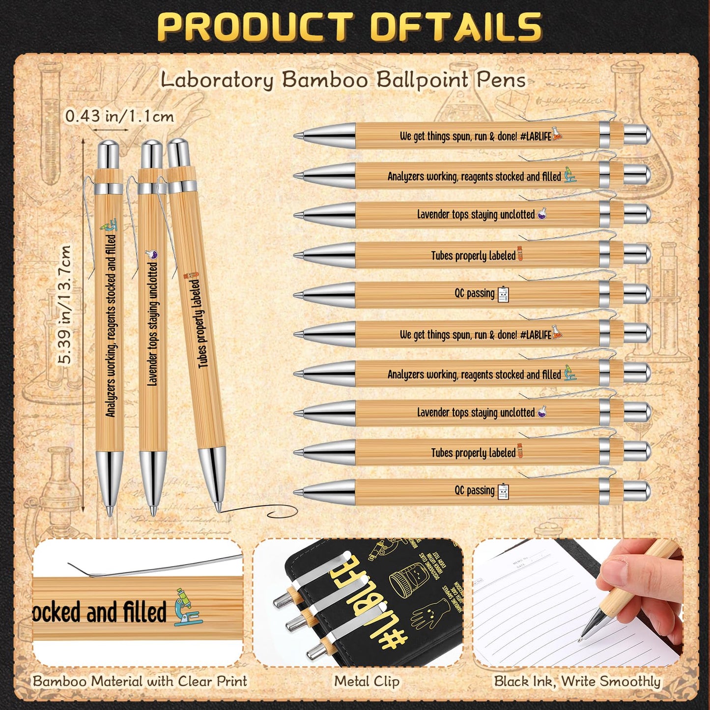 TaoBary 20 Sets Medical Lab Week 2026 Thank You Gift Bulk Black A6 Leather Notebook Journal with Bamboo Pens for Laboratory Tech Professionals Scientists Chemistry Office Supplies (Lab Stylish)