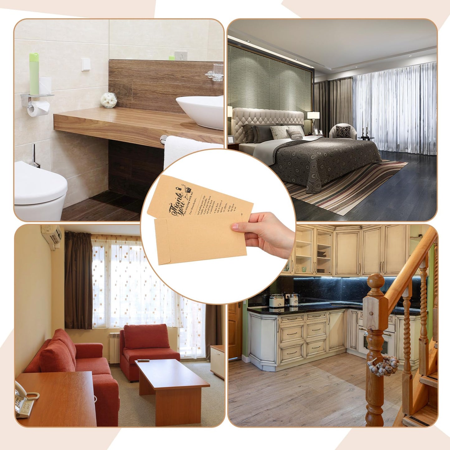 Eersida 500 Pcs Kraft Housekeeping Tip Thank You Envelopes Bulk 3.5 x 6.5 Inch Self Adhesive Kraft Paper Seed Envelopes for Cash Coin Money Gratuity Key Cards Saving Hotel Motel