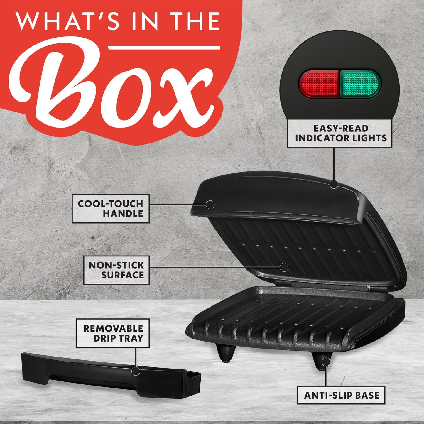 Gourmia Indoor Grill & Panini Maker – 4 Serving Contact or Open Grill, Nonstick Ceramic, Preheat Indicator Light, Slope Design with Removable Dishwasher Safe Drip Tray