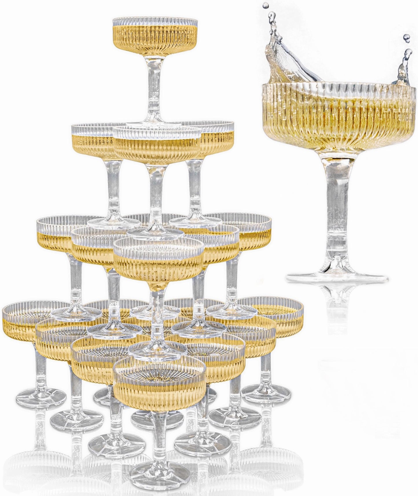 Ksestor PLASTIC Champagne Tower – 21-Piece 7oz Plastic Coupe Glasses, Champagne Tower Glasses Set for Weddings, Parties & Hosting – Clear