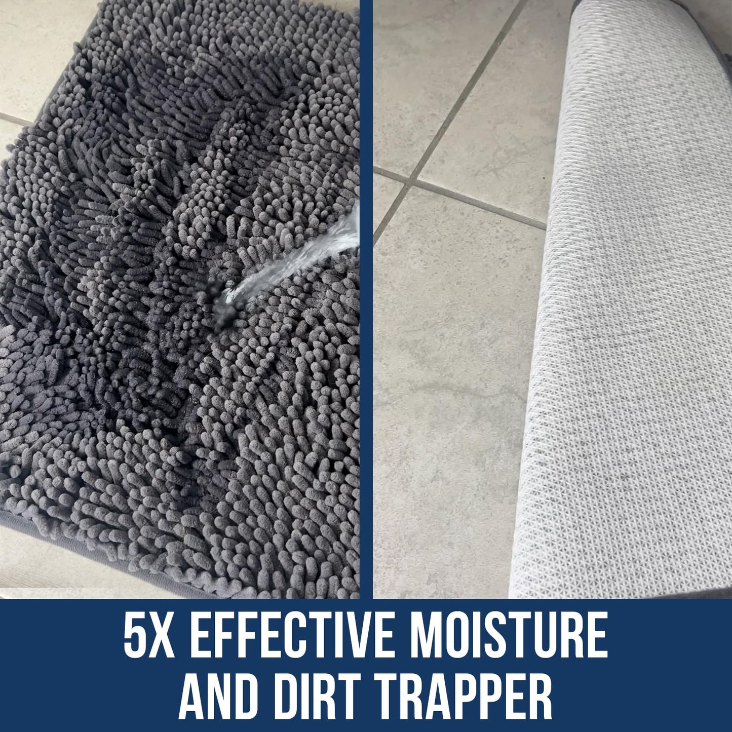 Muddy Mat Chenille Bathroom Rugs Quick Dry Microfiber Mats Non Slip Washable, Extra Thick, Soft and Highly Absorbent Bath Mats for Bathroom, Kitchen, and Shower Floor - Grey Medium 30"X19"