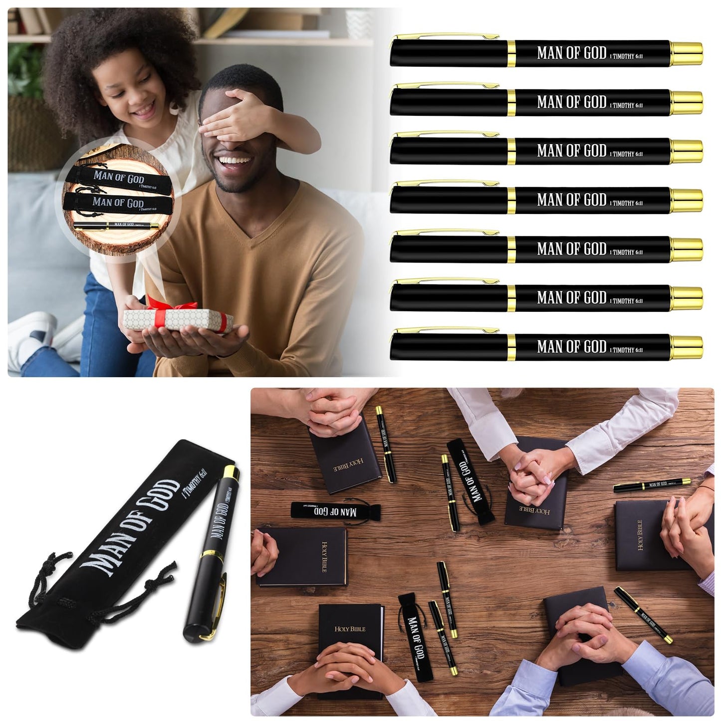 Seajan 40 Sets Christian Father's Day Bulk Gifts for Men Man of God Pens Bulk with Velvet Pouch Father's Day Church Gifts Religious Bible Verse Ballpoint Pens for Pastor Clergy Dad Godfather Baptism