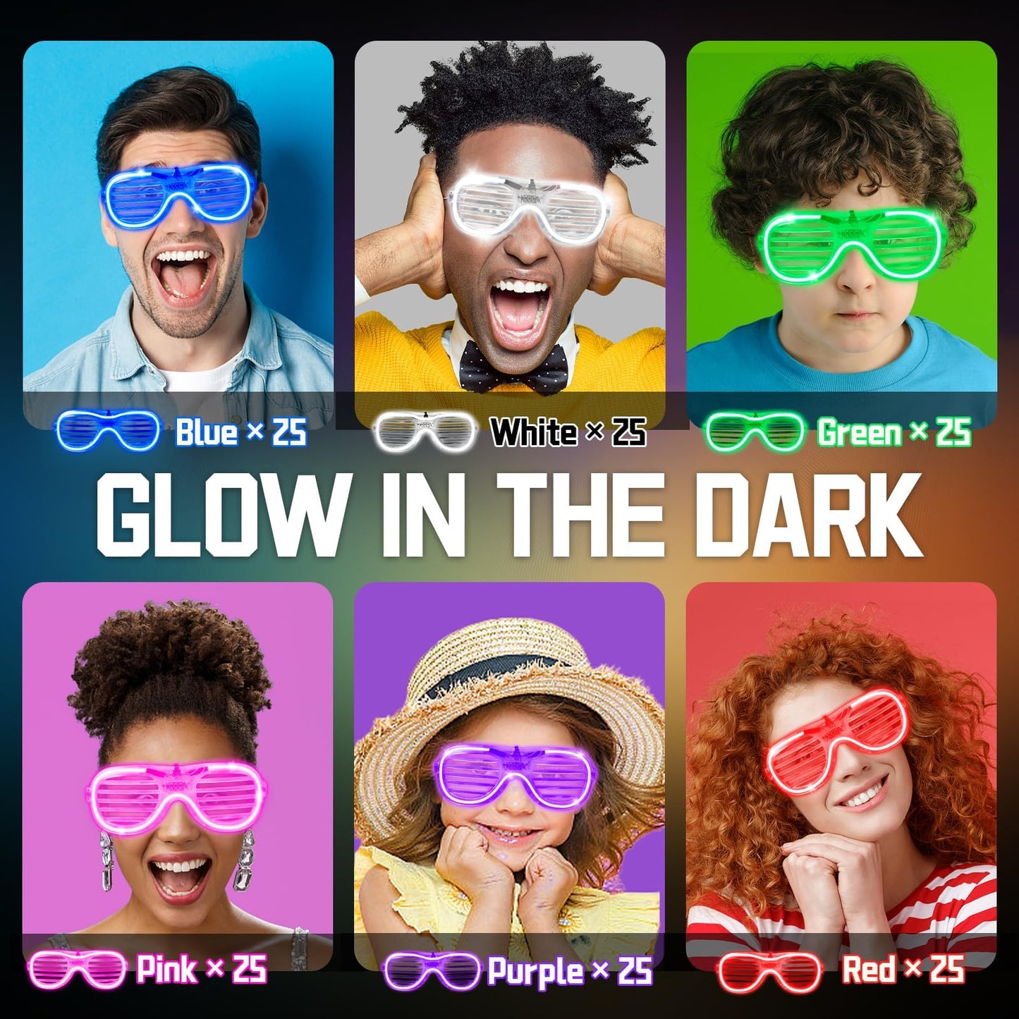 150 Pack Light up Glasses(6 Colors) with 3 Flashing Mode, LED Glasses Bulk For Halloween Neon Rave Party Supplies, Glow in the Dark Party Favor Glasses for Carnival Festival Birthday Wedding Adult Kid