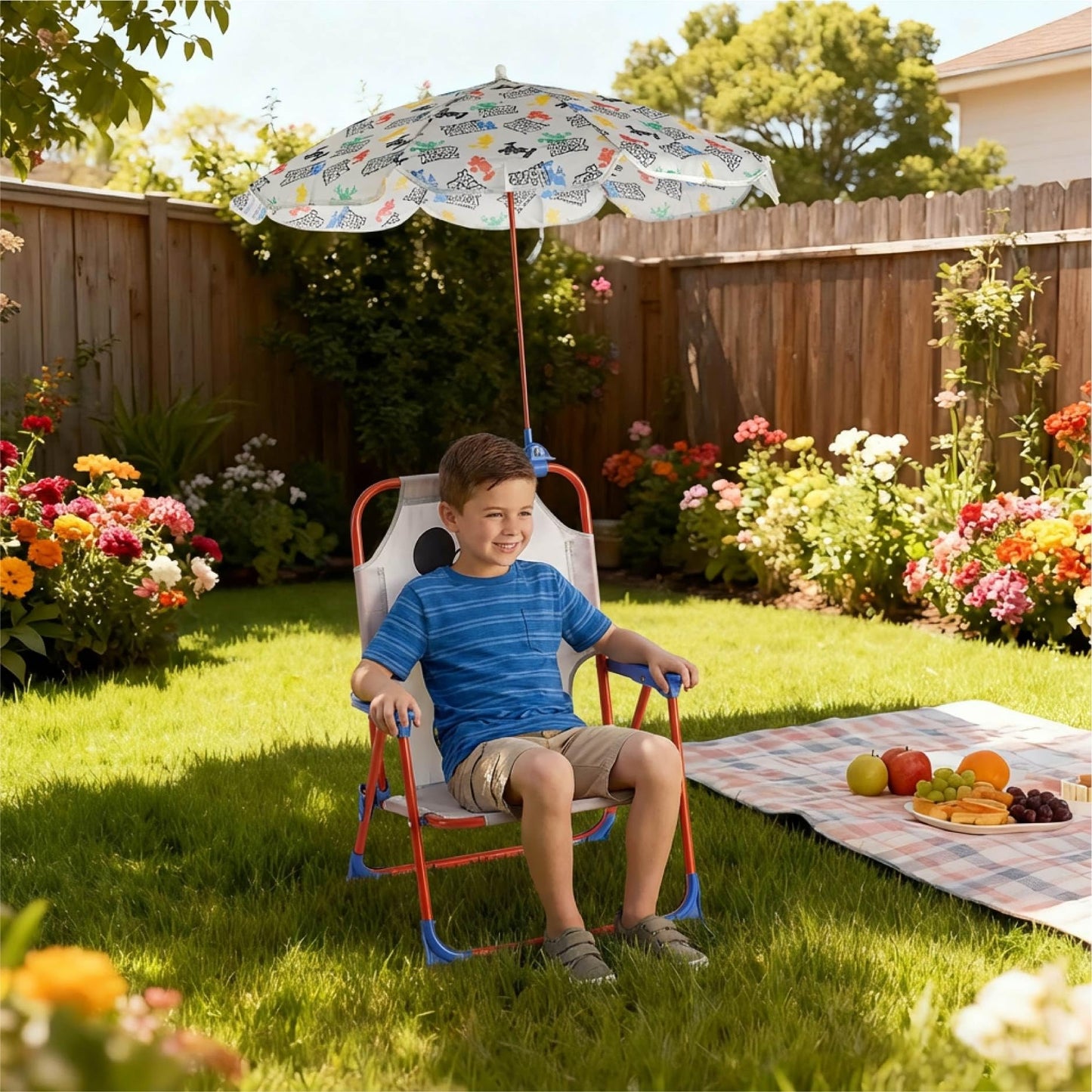 Disney Mickey Mouse Kids Beach Chair with Umbrella,Foldable Portable Toddler Chair with Armrests, Locking Mechanism & Sun Shade