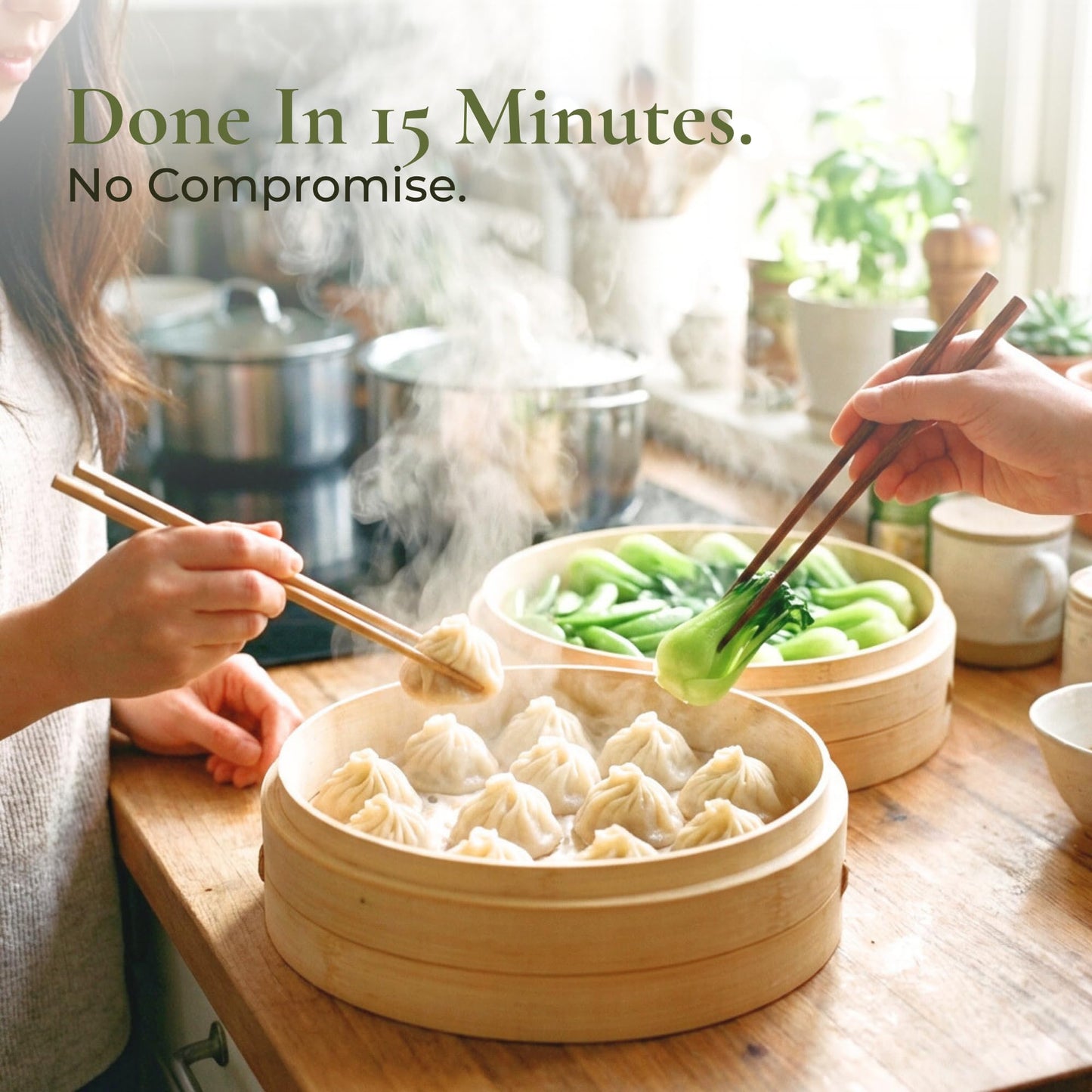HAPPI STUDIO Bamboo Steamer Basket Set - 10 Inch Large Dumpling 2 Tier for Pots - Asian Cooking Dim Sum Bao Buns Momo Rice - Natural Chinese Steam Baskets Kit with Stainless Steel Ring (10-inch Extra Deep Bamboo Steamer w/ Ring)