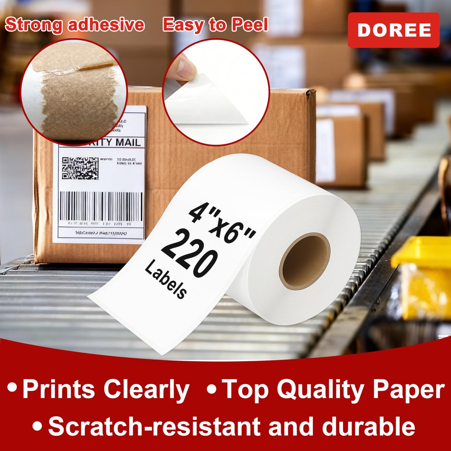 DOREE 4-Roll 4" x 6" Extra-Large Shipping Labels 1744907 with chip, Compatible with Dymo LW 5XL and 4XL Label Printers. (Thermal Shipping Labels, White,4-Rolls Total 880)