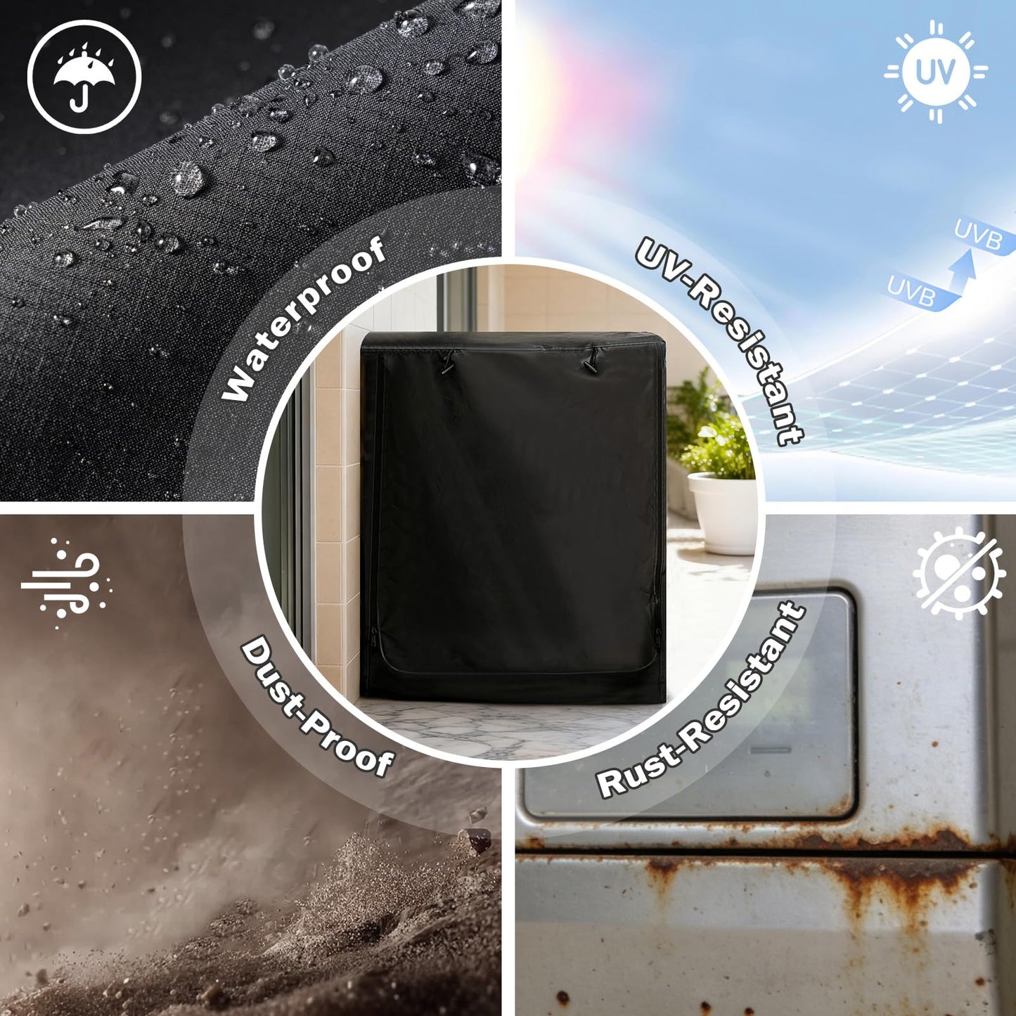 2-Pack Washing Machine Cover - Front Load, Heavy Duty Oxford Outdoor Cover, Waterproof/Dustproof/Anti-UV, Fits most front-load washer and dryer covers, 27"W x 33"D x 39"H-Black