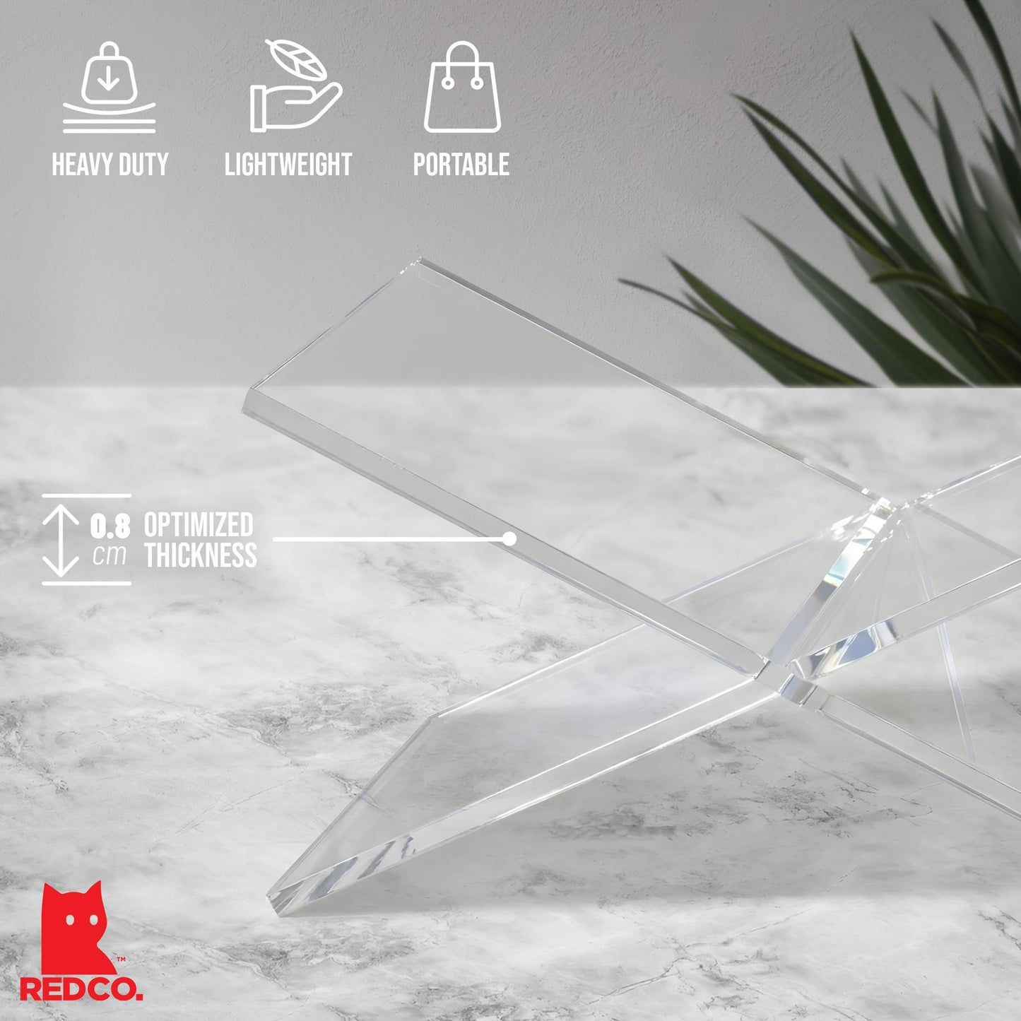 Red Co. Transparent Clear Acrylic Book Holder 2 Piece Reading Stand for Open and Closed Books, Magazines, Textbooks 6" x 11" x 6"