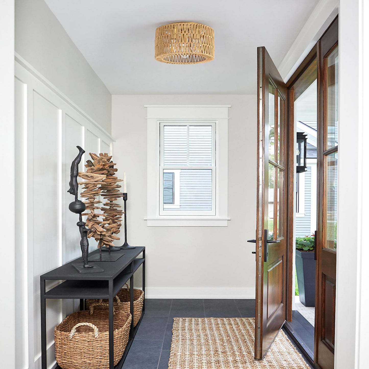 Rattan Ceiling Light Fixture, 3 Light Bohemian Modern Woven Ceiling Light, Boho Flush Mount Ceiling Light for Bedroom Living Room Dining Room, Bulb NOT Included