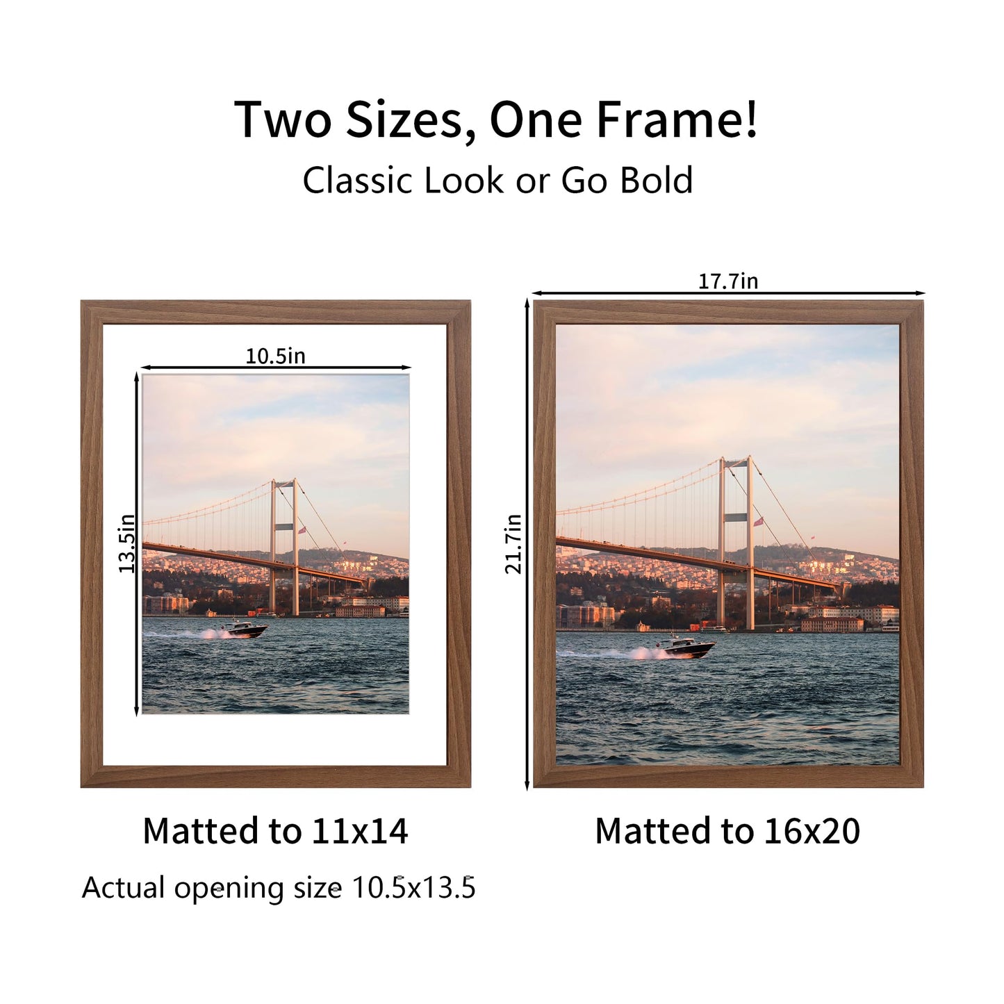 YESKAY 16x20 Picture Frame Brown Set of 3, Display Pictures 11x14 with Mat or 16 x 20 Without Mat, Poster Frames 16x20 for Wall Hanging Horizontal and Vertical