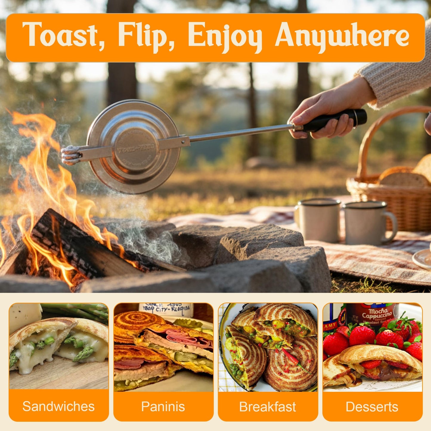Toas-Tite Handheld Sandwich Maker, Classic Sandwich Grill & Panini Press, Cast Aluminum Pie Iron, Retro 1945 Stovetop & Campfire Toaster for Hot Sandwiches, Pies, Paninis, RV & Camping