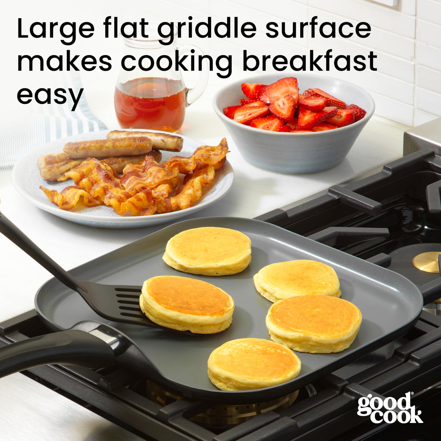 GoodCook Everyday Griddle Pan Ceramic Nonstick Aluminum Construction for Even Heating Non-Toxic PTFE & PFOA Free, 11-Inch, Black