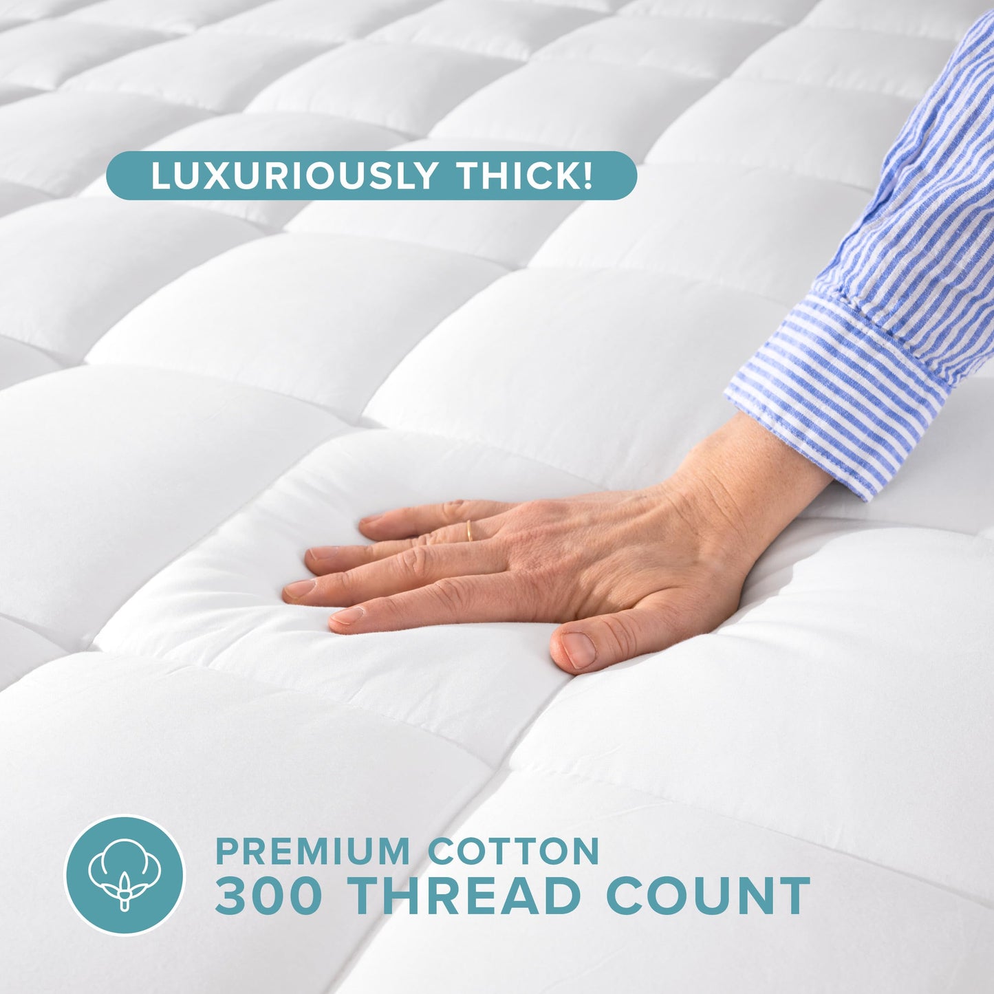 Bare Home Twin XL Mattress Topper Cotton Top - Twin Extra Long - Soft Plush Topper for Mattress - College Dorm Room Essentials - Cooling Breathable Air Flow - 8" to 21" Deep Pocket (Twin XL, White)