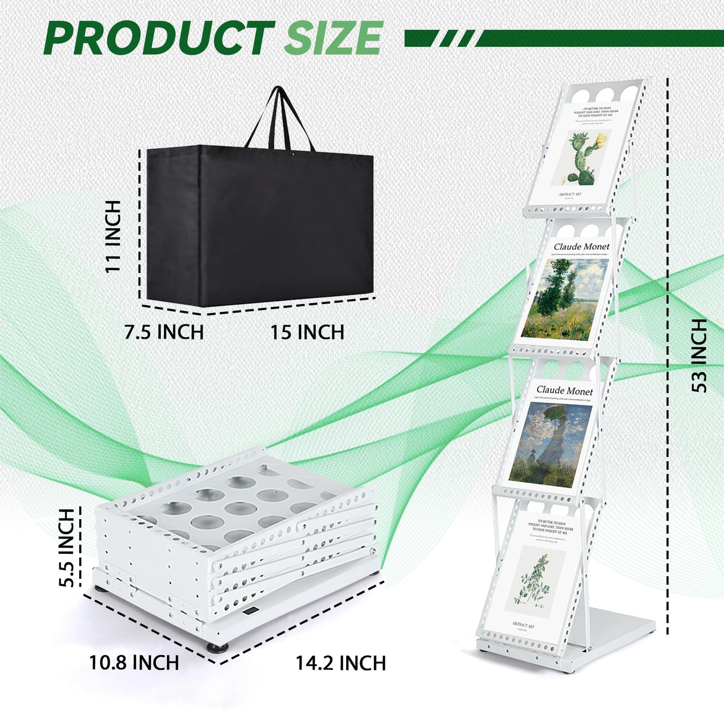 Estleys Trade Show Literature Stand Display Rack, Magazine Brochure Catalog Display Stand, Magazine Floor-Standing with Portable Oxford Bag for Office Store Exhibition Trade Show (White)