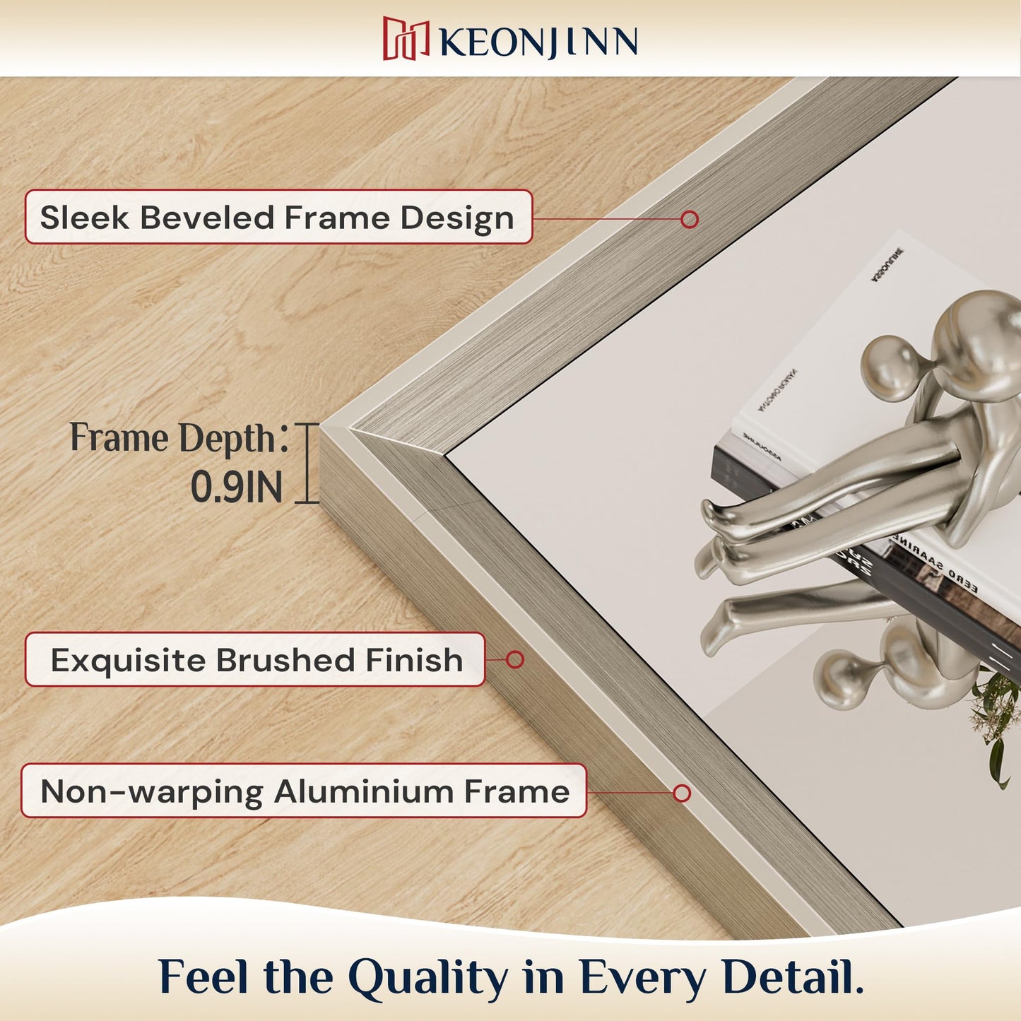 Keonjinn 22 x 30 Inch Brushed Nickel Bathroom Mirrors for Over Sink, Beveled Rectangle Framed Mirrors for Wall, Farmhouse Bathroom Vanity Mirror, Tempered Glass, Square Corner