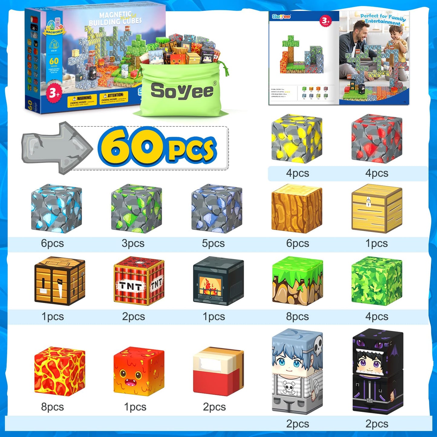 Magnetic Blocks - Build Mine Magnet World Forest Mine Set Magnet Building Blocks Kids Toys for 3+ Year Old Boys & Girls 1'' Magnetic Cubes STEM Sensory Building Toys Kids Game Xmas Gifts