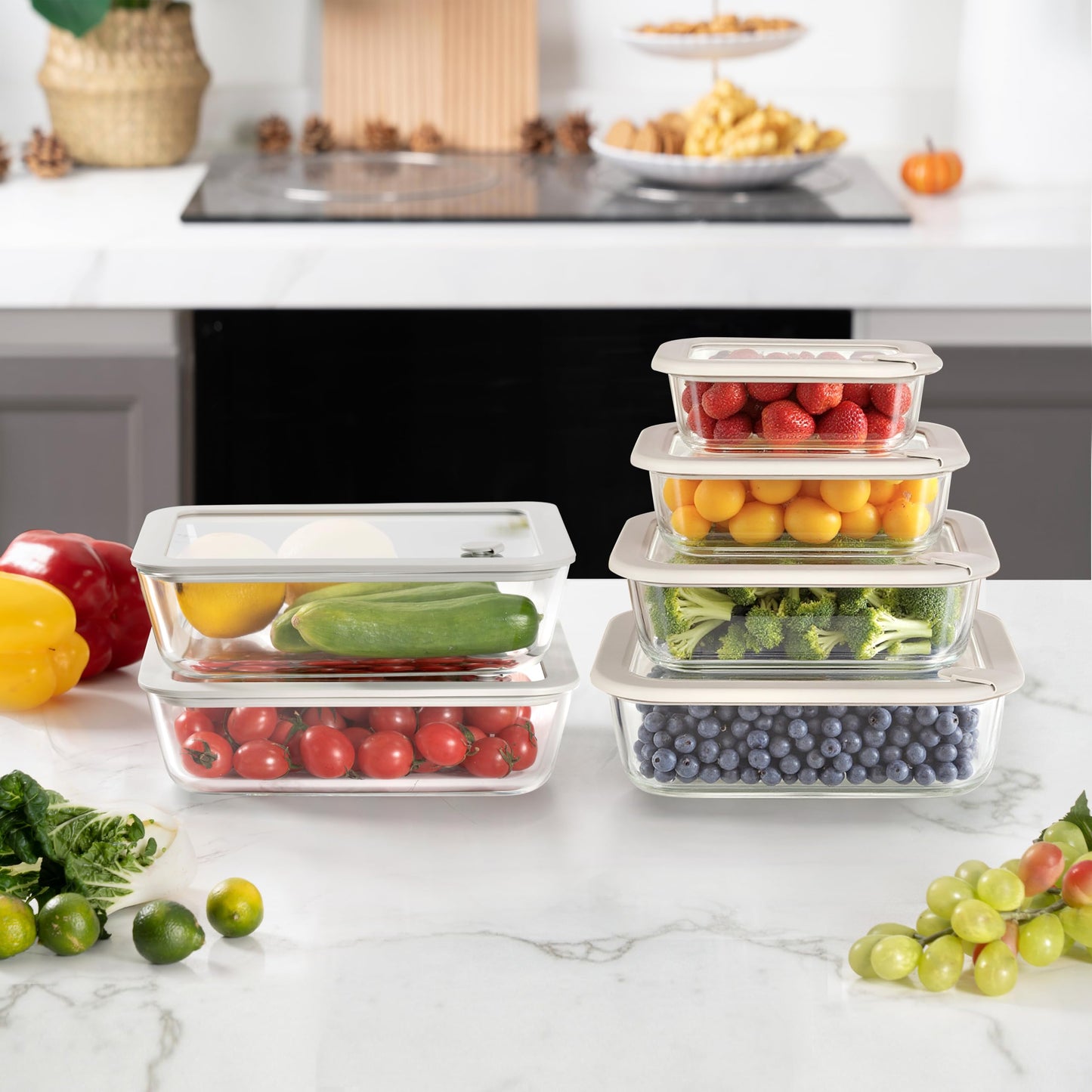 EcoEvo Glass Food Containers with Glass Lid, Microwave Safe Food Storage Container Set, 4 Pack, Airtight Storage Set with Leak Proof Lids, Meal Prep Containers