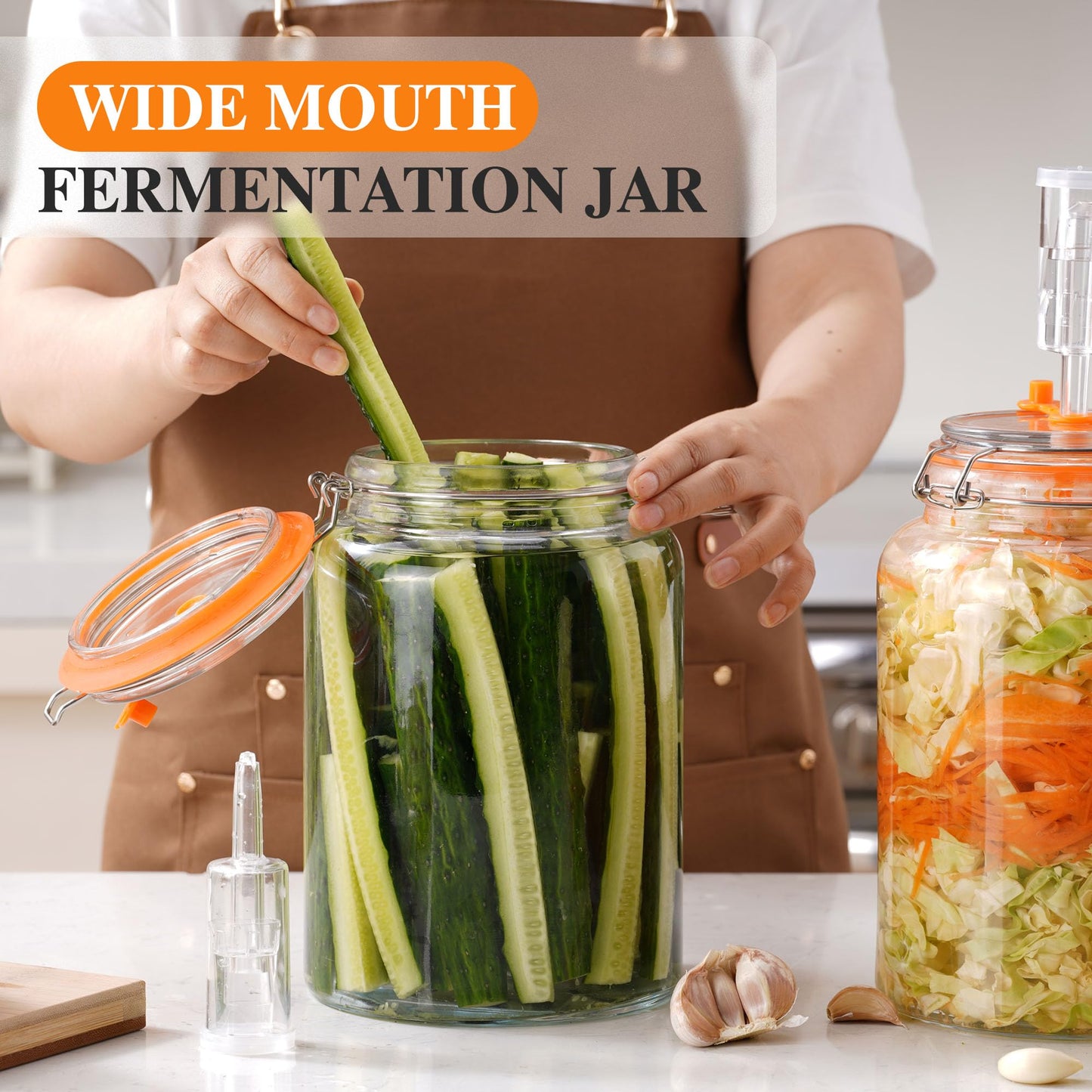 YARWELL 1 Gallon Fermentation Jars with Airlocks, Fermenting Kit for Sauerkraut, Kimchi, Kombucha and Pickles, 2 Pack