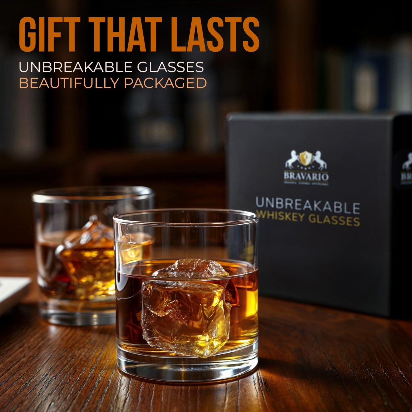 Bravario Unbreakable Whiskey Glasses, Plastic Rocks Glasses — 12.5 oz Clear Dishwasher Safe Tritan Old Fashioned Drinkware, Shatterproof BPA-Free Bourbon Cocktail Set of 8