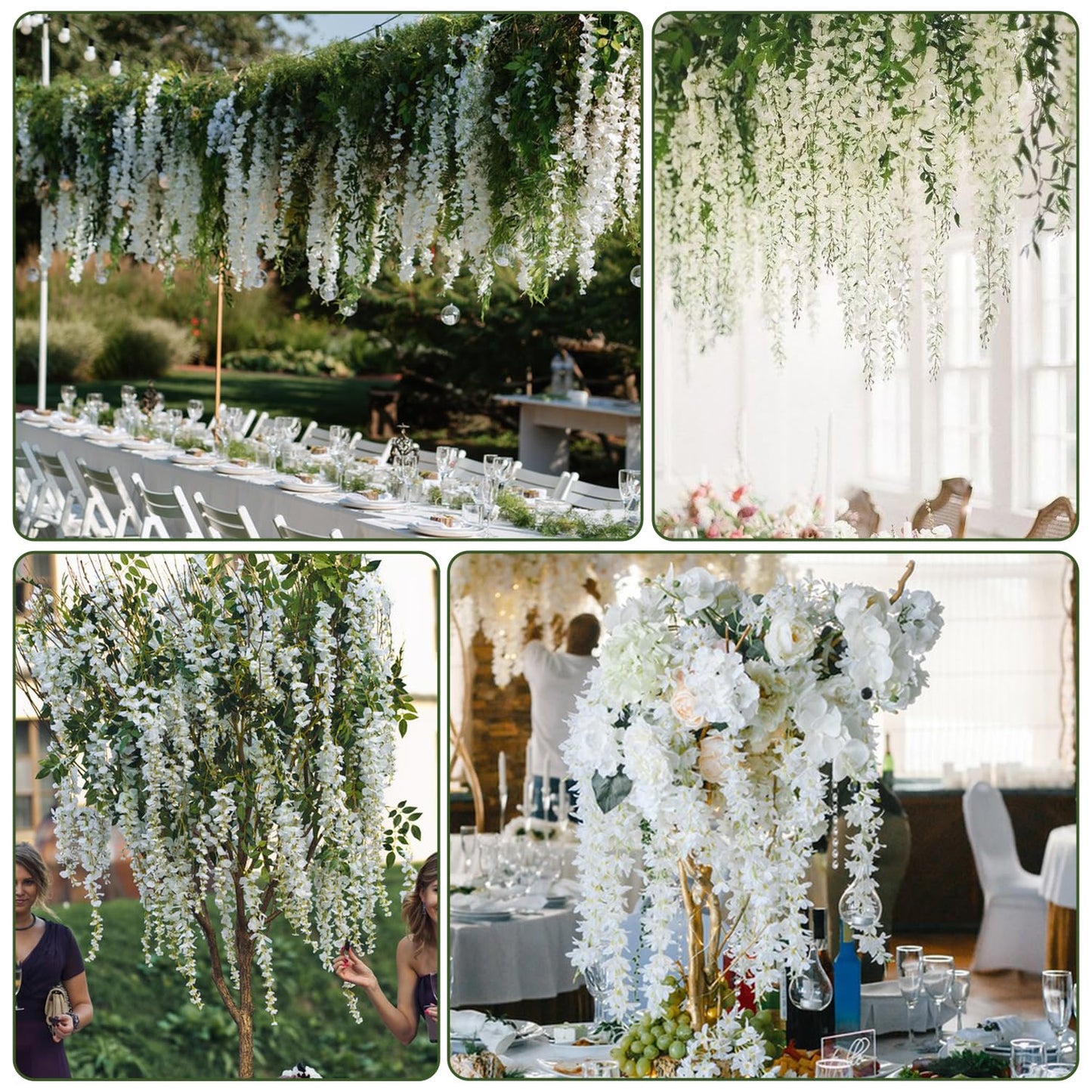 Alotiki Wisteria Hanging Flowers,48 Pack Fake Hanging Flowers,Wisteria Artificiales Garland for Home Wedding Arch Floral Party Garden Ceremony Outdoor Decor,3.6 Feet Long(48,White)