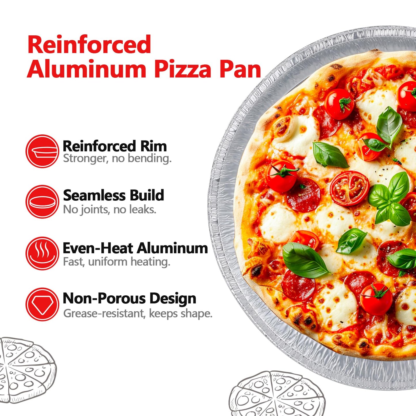 12 Inch Aluminum Pizza Pans, 25 Pack Disposable Round Foil Pizza Pan Trays, Oven & Freezer Safe Disposable Pizza Pan for Baking, Serving, Catering & Parties
