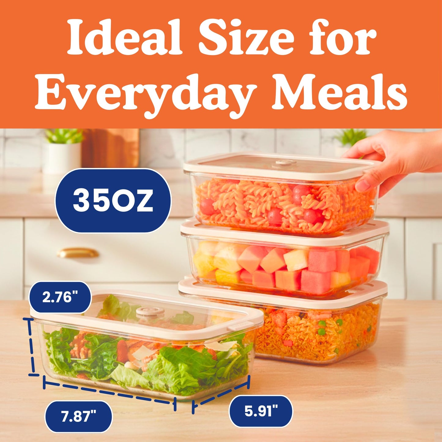 Non-Toxic 35 Oz (4.4 Cup) Glass Storage Containers with Lids – Plastic Free Meal Prep Containers for Lunch, Airtight Food Storage, Microwave and Freezer Safe, 4 Pack - Ziruma