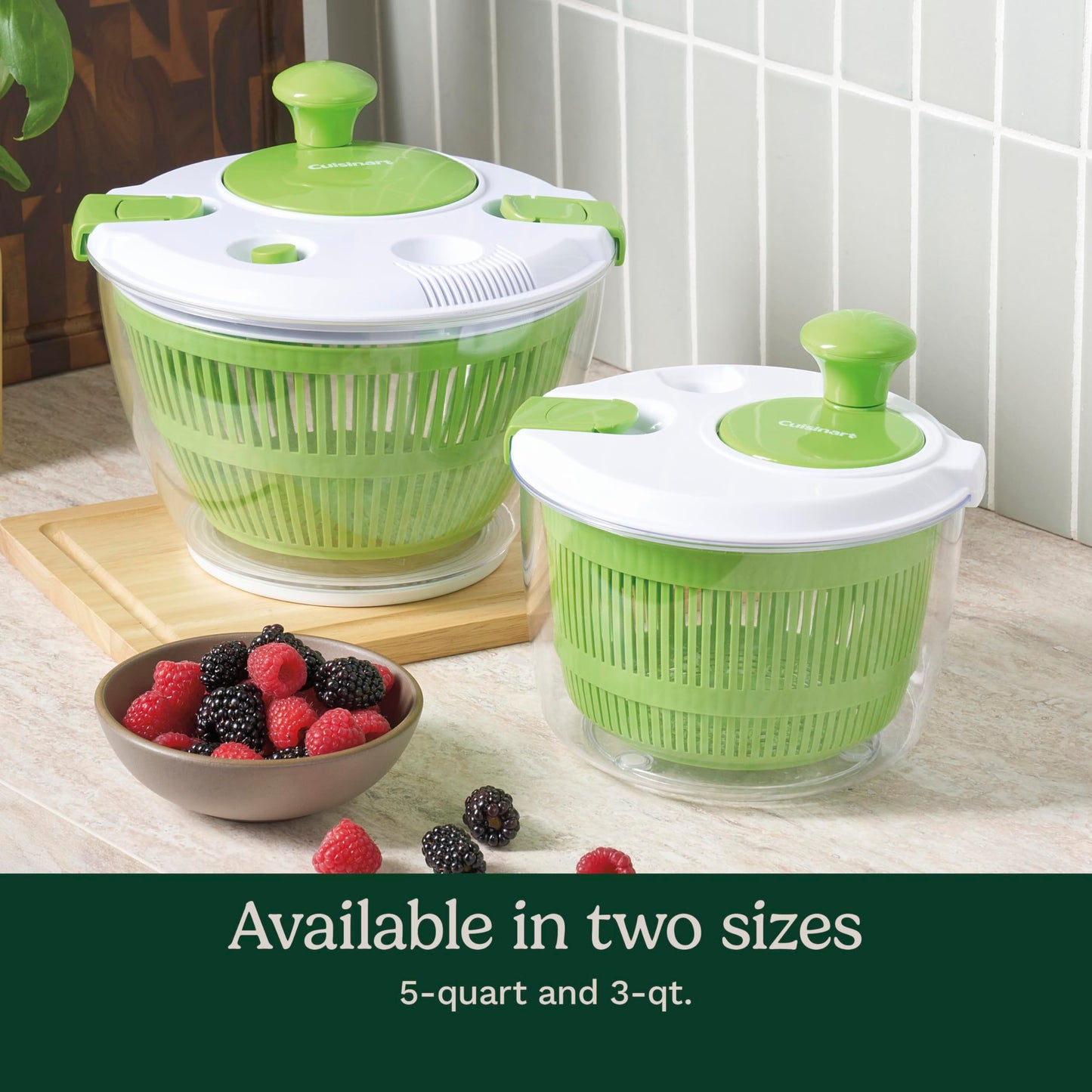 Cuisinart Large Spin Stop Salad Spinner- Wash, Spin & Dry Salad Greens, Fruits & Vegetables, 5qt, CTG-00-SAS1