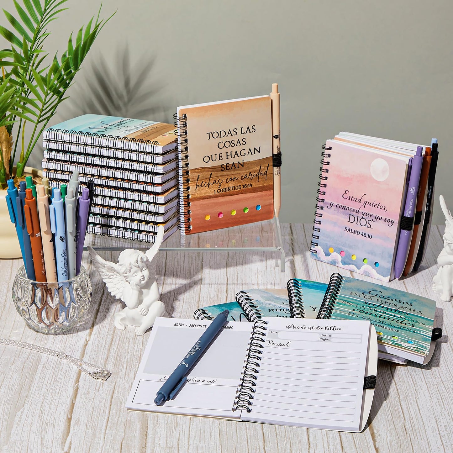 Kosiz 40 Pcs/20 Set Christian Women Gifts Prayer Journal for Woman Christian Notebook with Bible Ballpoint Pen Religious Gifts for Church Members Pastor Bible Study(Watercolor,Neutral)