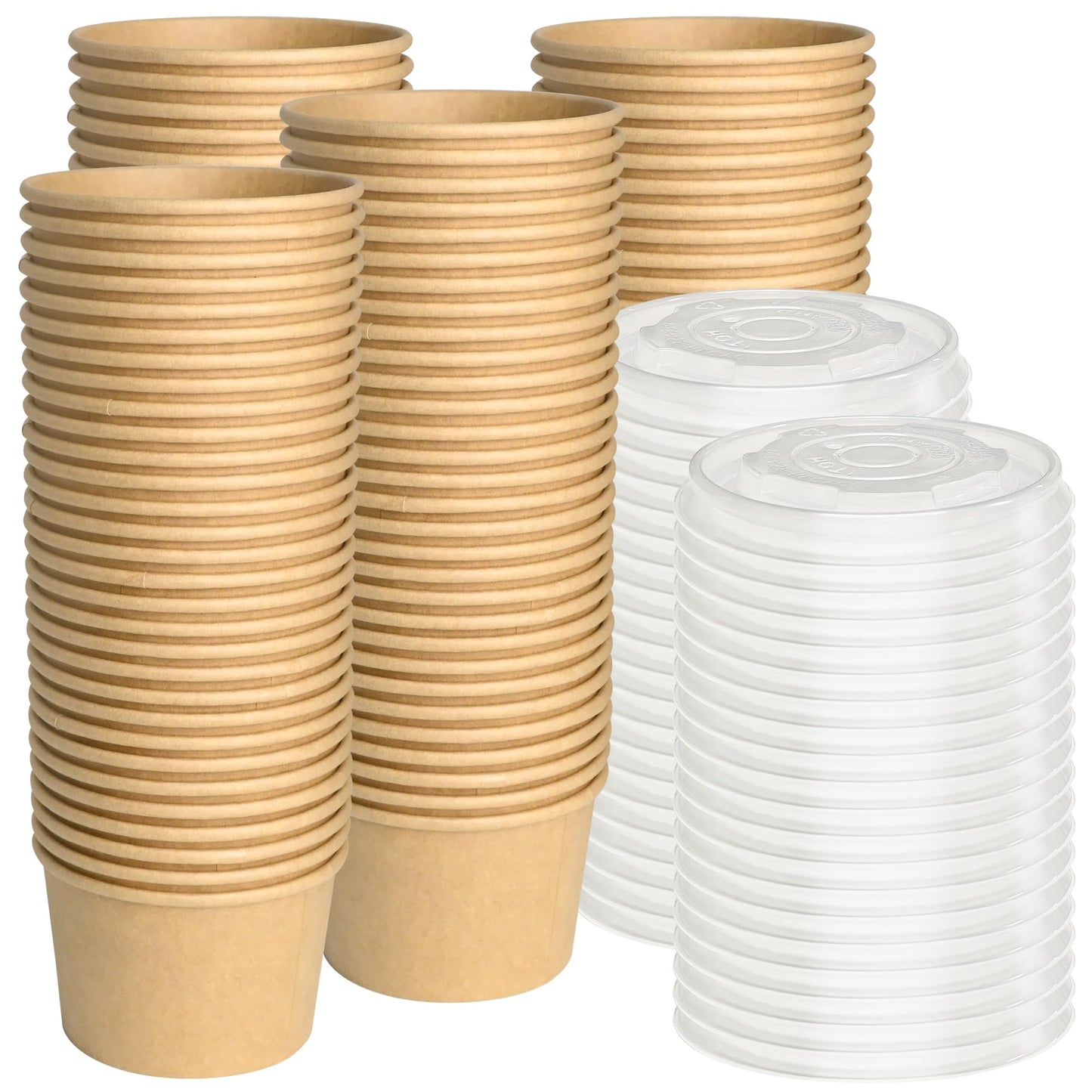 ESSENTIAL Paper Ice Cream Cups with Lids, 120pcs 8oz Disposable Dessert Bowls with Lids for Hot or Cold Food, Paper Snack Containers for Sundae, Frozen Yogurt, Soup (Brown)