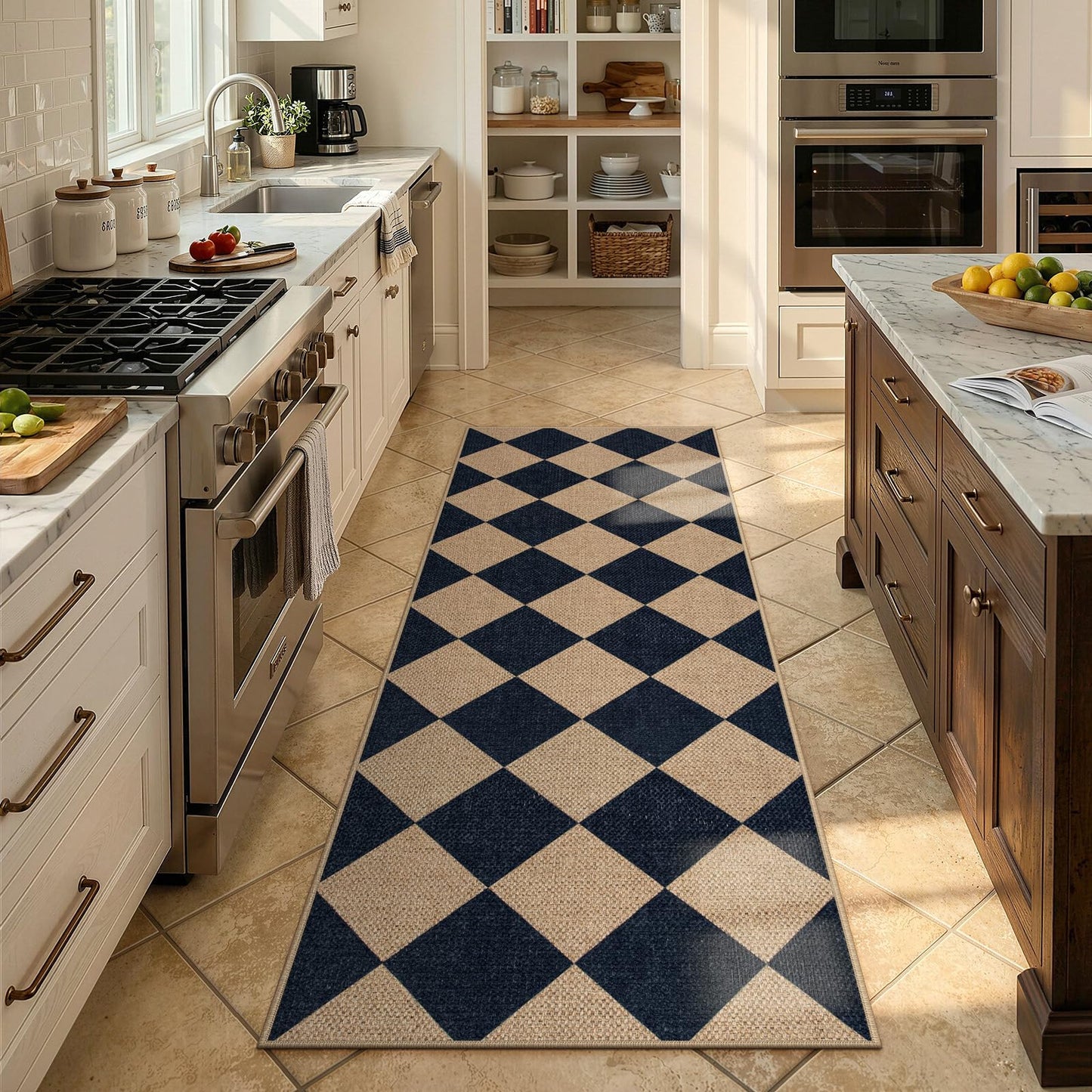 Lahome Colette Checkered Easy Jute Runner, 2x6 Kitchen Runner Rug Non Slip Washable Outdoor Rug for Entryway Indoor, Checkerboard Black Indoor Outdoor Carpet for Hallway 6ft Entry Front Door