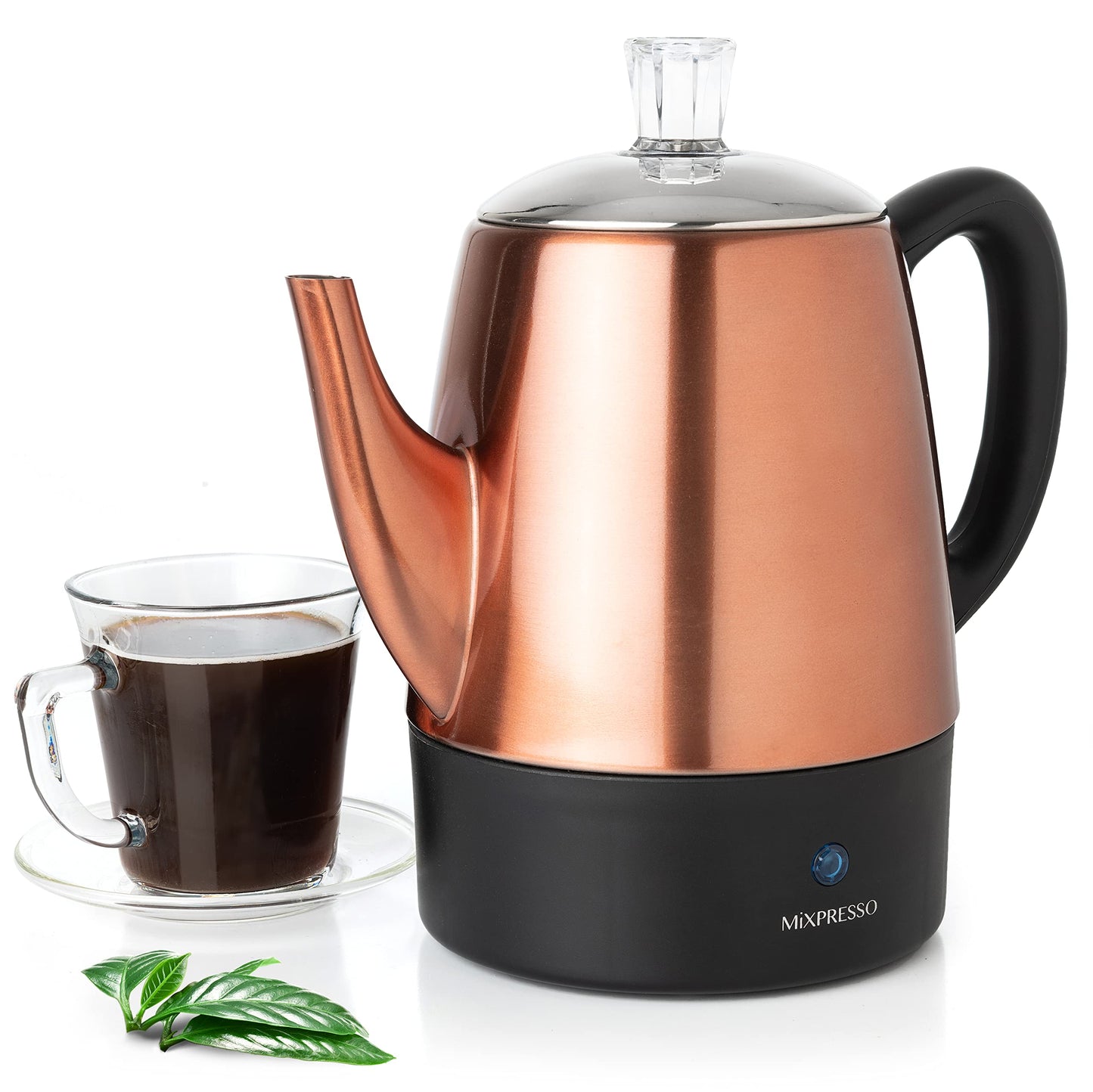 Mixpresso 4 Cup Percolator Coffee Pot Electric, Copper Stainless Steel Coffee Percolator Electric With Keep Warm Function, Classic Perculator Pot With Removable Basket for Home or Office
