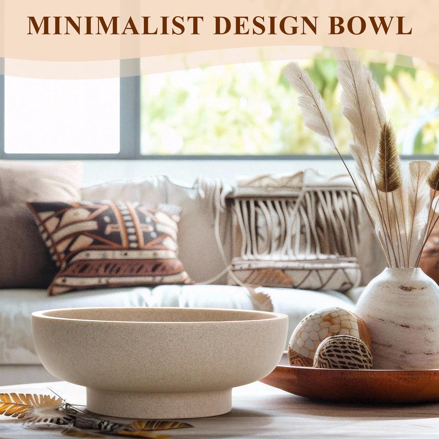 YMXYJM Large Decorative Bowl, Modern Handicraft Resin Bowls for Home Decor, Decorative Fruit Bowl for Kitchen Counter, Stylish Key Bowl for Entry Table, Artificial Stone Beige