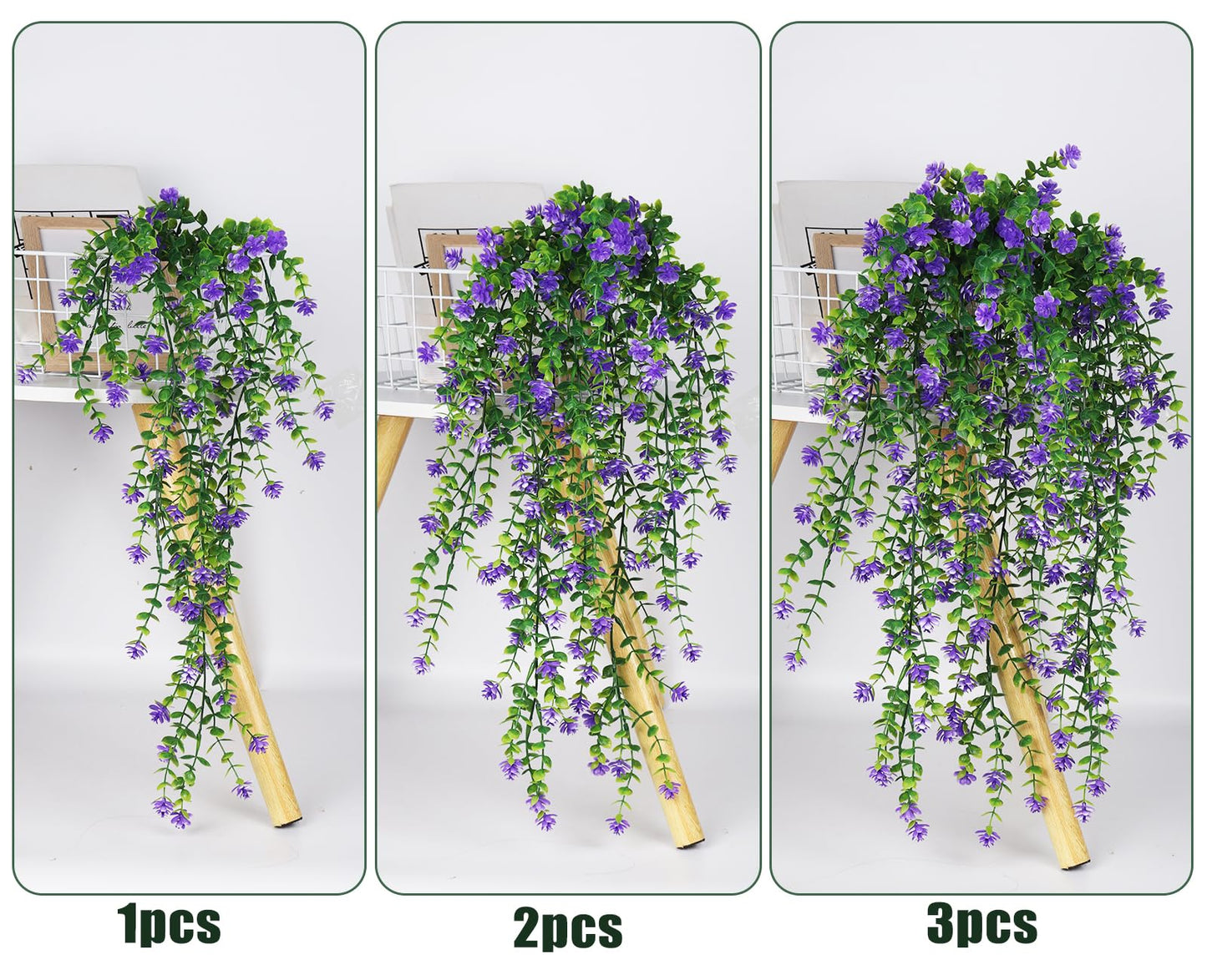 RECUTMS Vine Plant Fake Ferns Plants Large Faux Artificial Hanging Plants Wall Plants Artificial Hanging Plants Outdoors Fake Hanging Plant Greenery Vine for Outdoor Plants Decor 3 Pcs(Purple)
