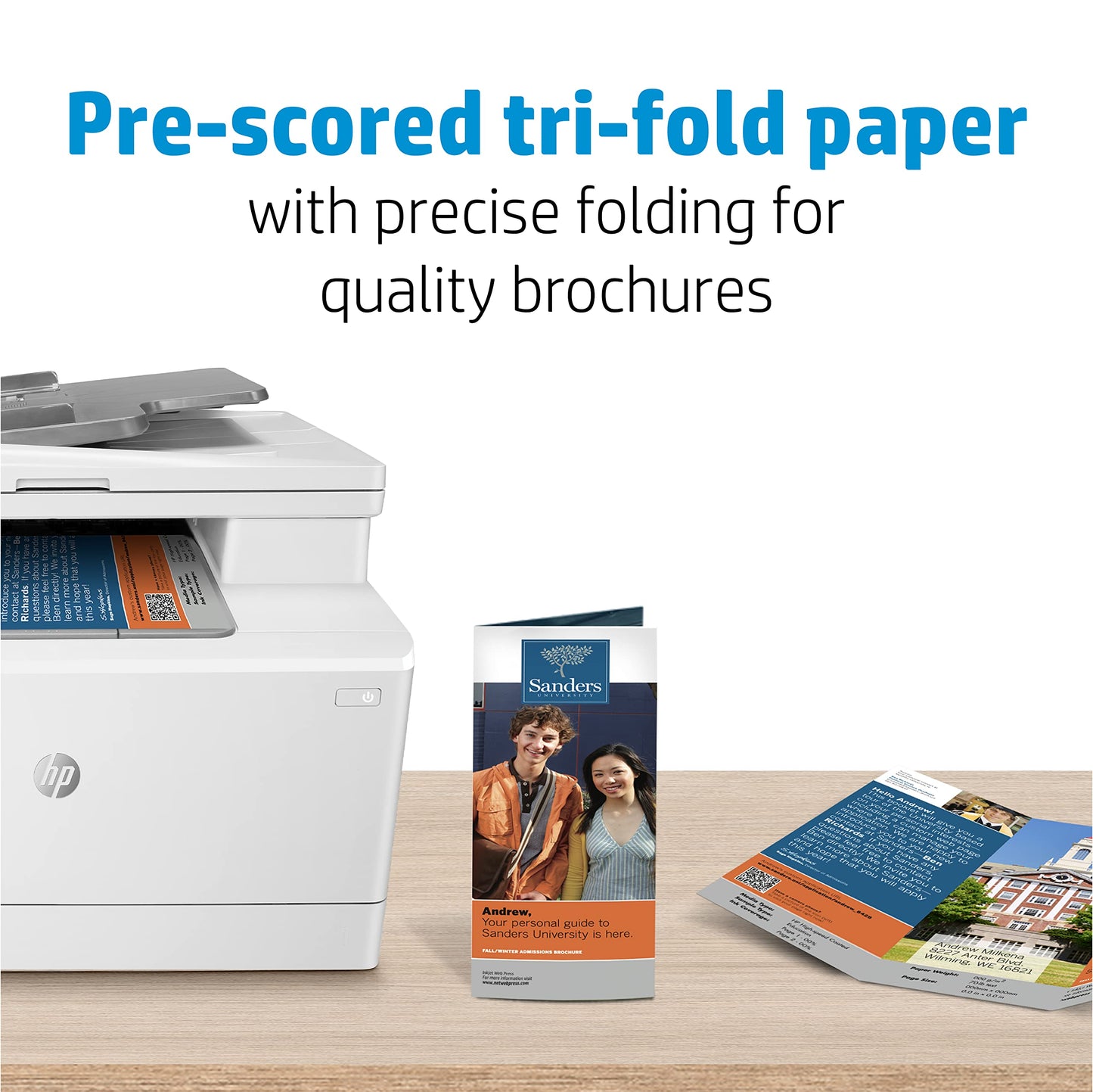 HP Enhanced Tri-fold Business Paper, Glossy, 8.5x11 in, 40 lb, 150 sheets, works with laser printers (Q6612A)
