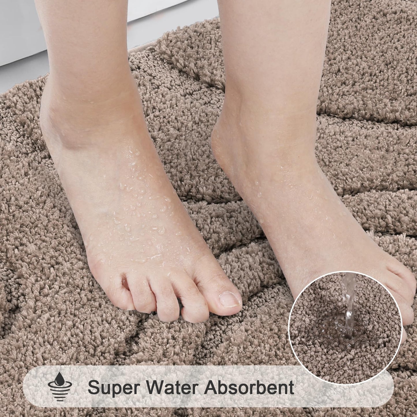 HEBE Bathroom Rugs Sets 5 Piece, Soft Absorbent Microfiber Bath Mat for Bathroom, Non Slip Washable Bath Rug Set with Toilet Cover, Bath Runner and U-Shaped Contour Toilet Rug, Coffee