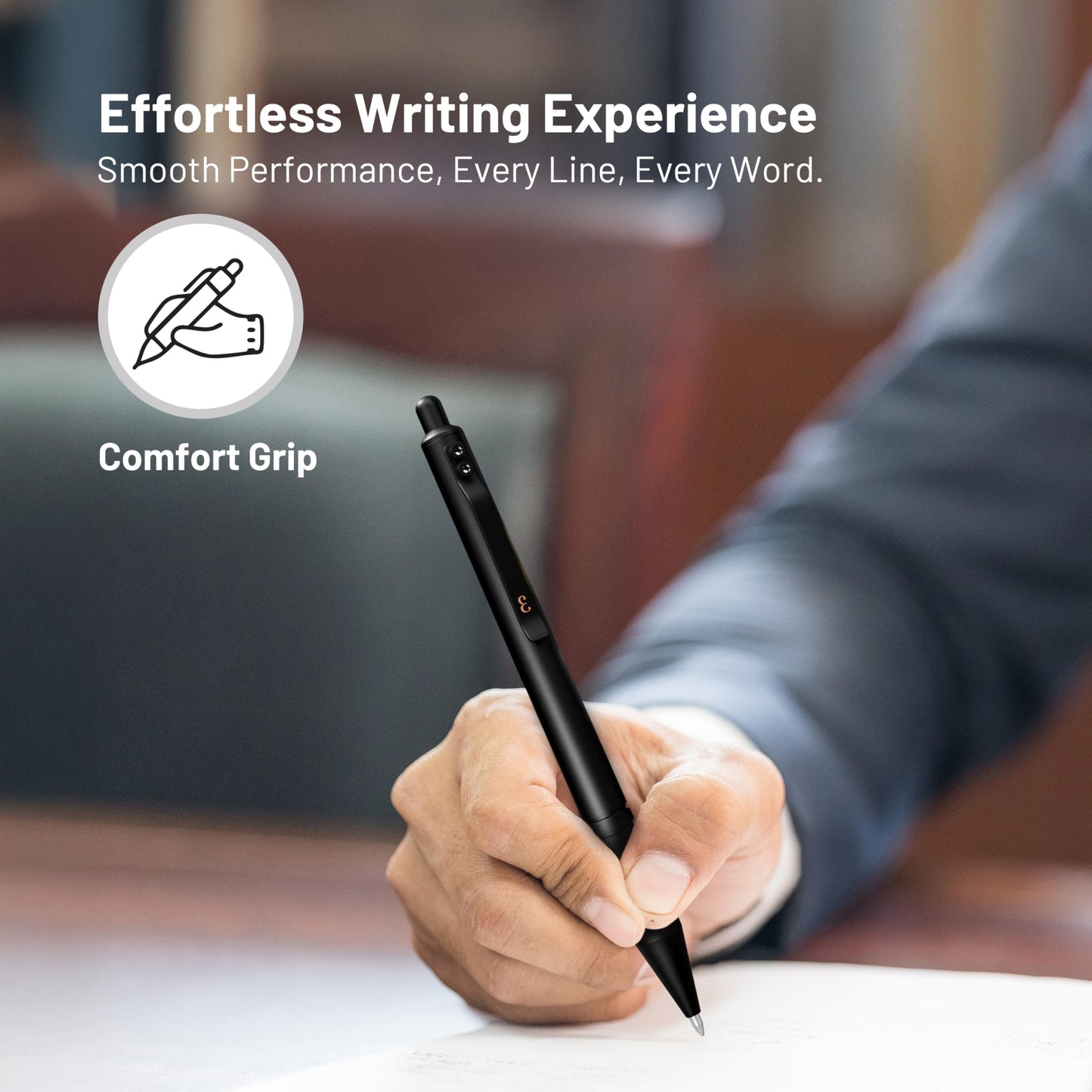 Everyman Black Grafton Full Click Refillable 0.7mm Gel Ink Pen | Sleek Anodized Aluminum EDC Pen with Deep Grooved Grip | Smooth Writing Pocket Pen for Office, Travel, Gifting & Daily Use